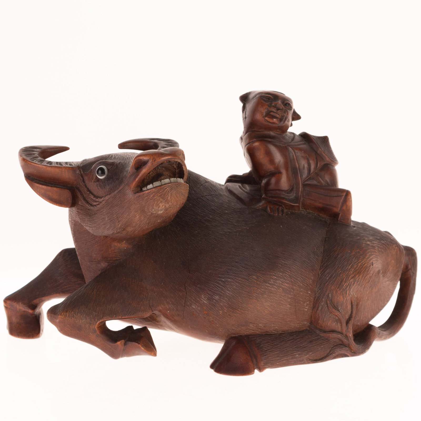 CHINESE HAND CARVED WOODEN BOY ON WATER BUFFALO SCULPTURE: Kindly examine all photographs provided in this listing or ask for a condition report. All items offered are in generally good, pre-owned condition, unless otherwise specifically described. The item i