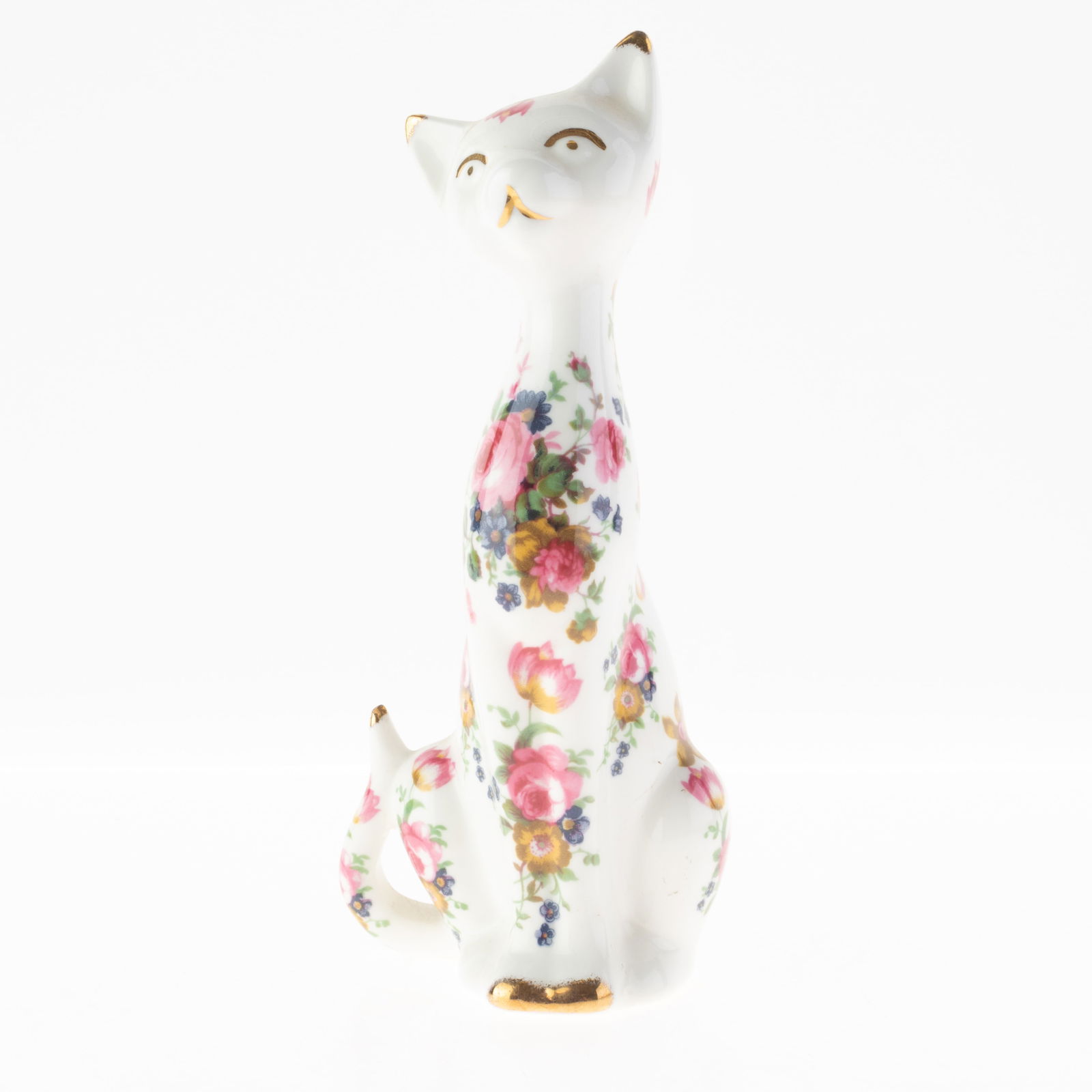 FENTON GILT PORCELAIN CERAMIC SEATED CAT FIGURE (1 of 3)