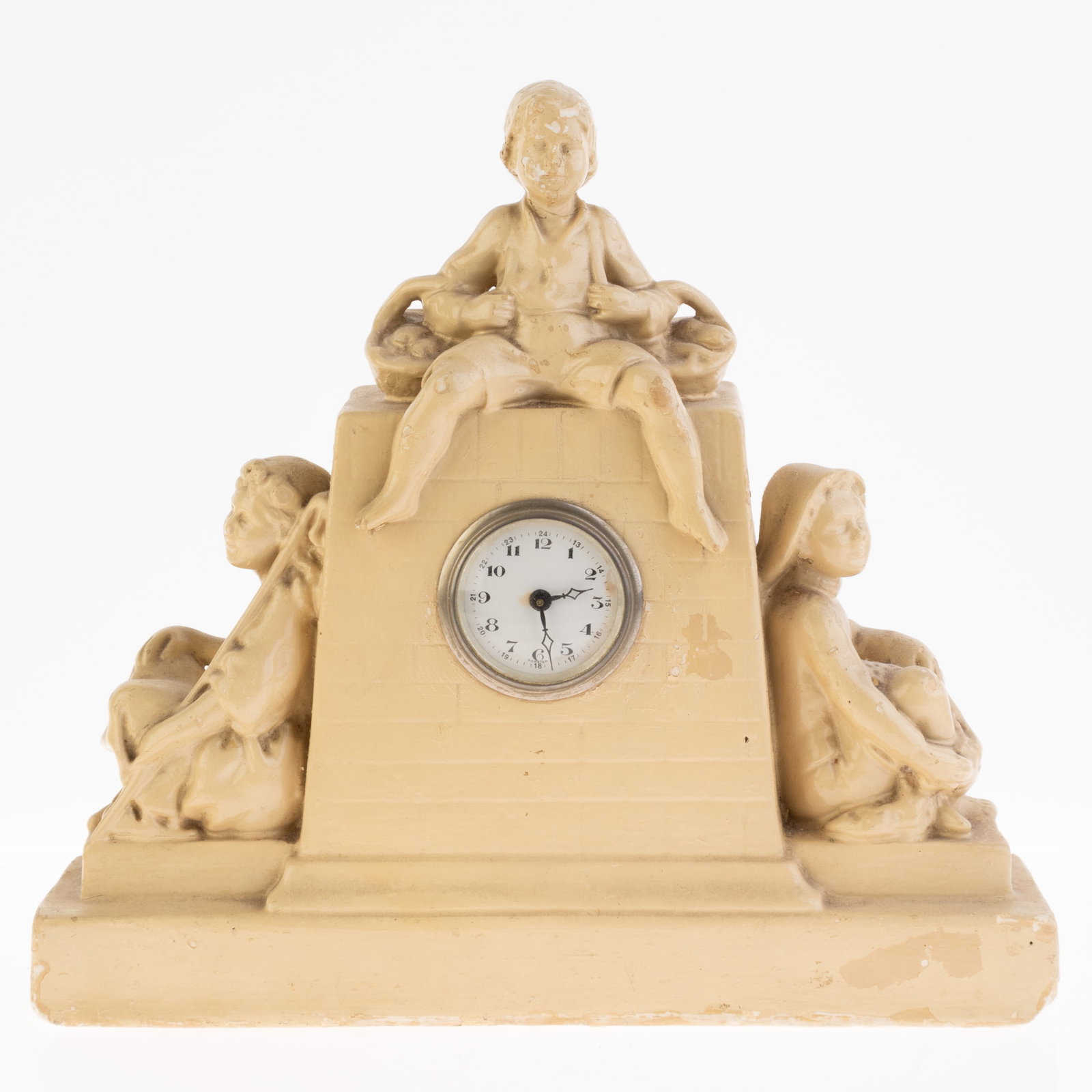 ANTIQUE BISQUE PORCELAIN FIGURAL DESK OR MANTEL MECHANICAL CLOCK (1 of 3)