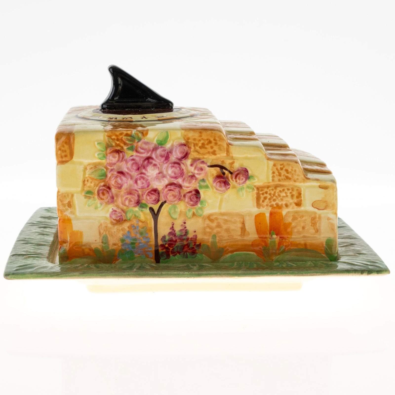 BESWICK ART DECO MAJOLICA POTTERY SUNDIAL BUTTER OR CHEESE DISH (1 of 4)