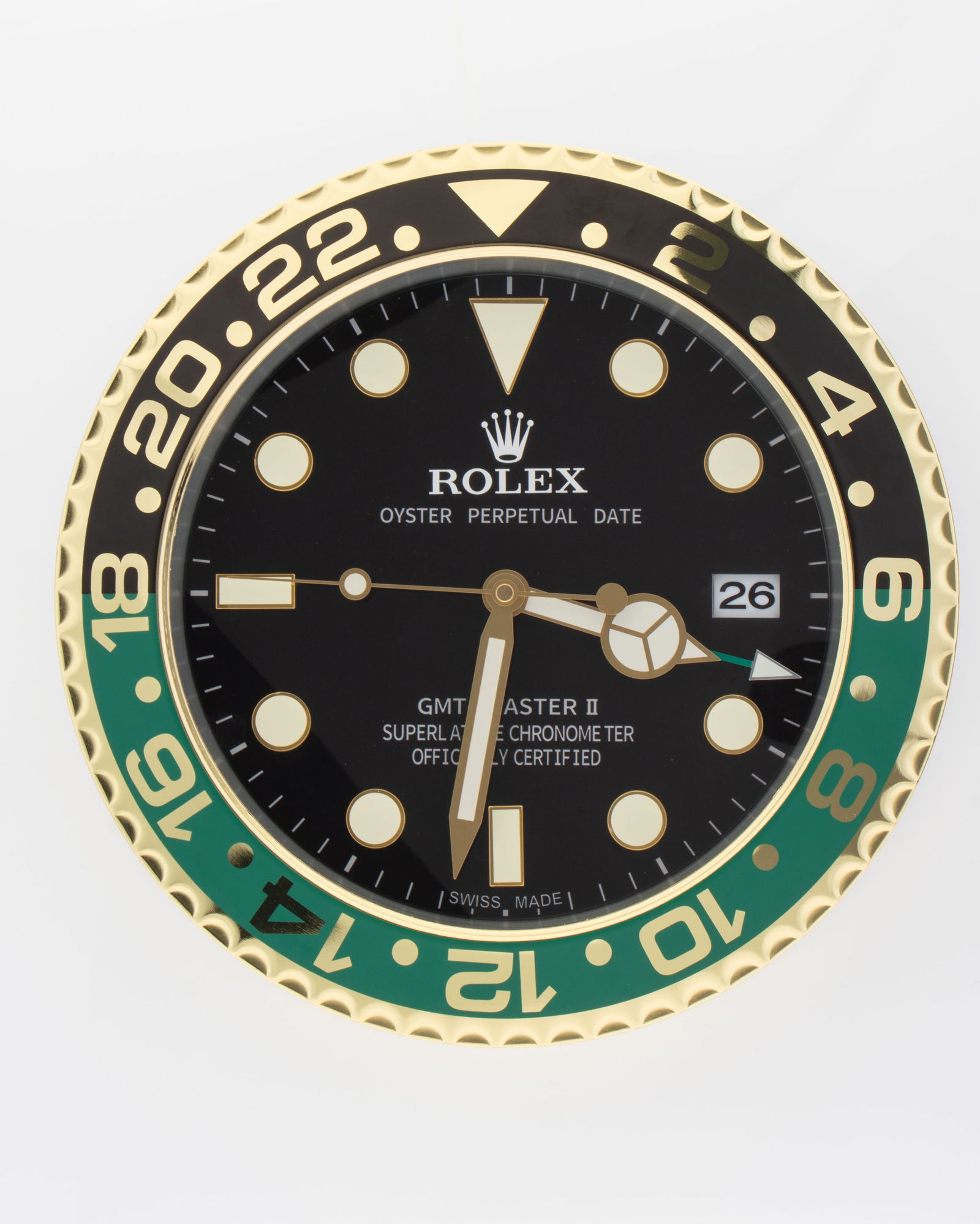 ROLEX GOLD, BLACK & GREEN GMT MASTER II AUTHORISED WATCH DEALERSHIP CLOCK (1 of 1)