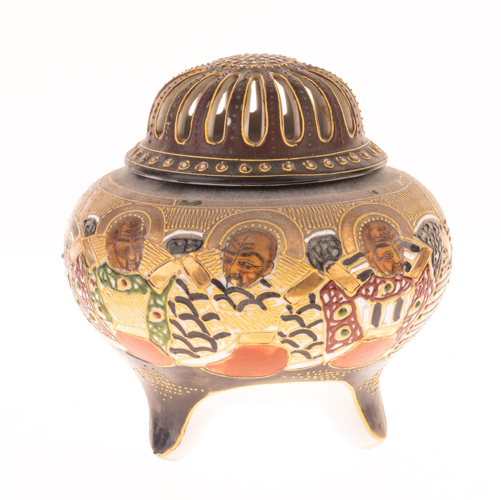 JAPANESE HAND PAINTED SATSUMA POTTERY CERAMIC INCENSE BURNER CENSER (1 of 4)