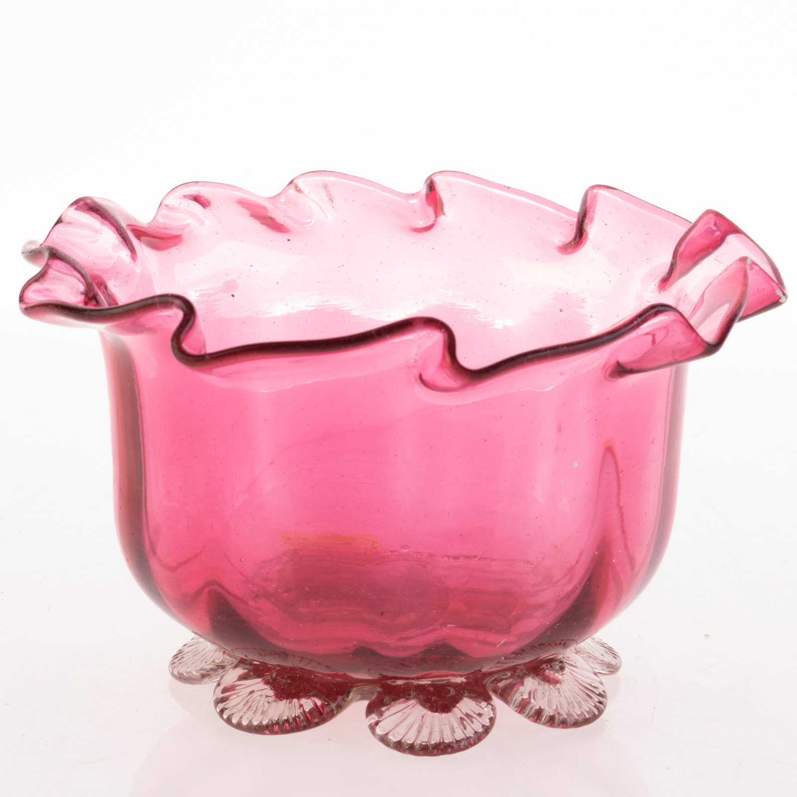 ANTIQUE VICTORIAN CRANBERRY GLASS CANDY BOWL 19TH CENTURY (1 of 4)