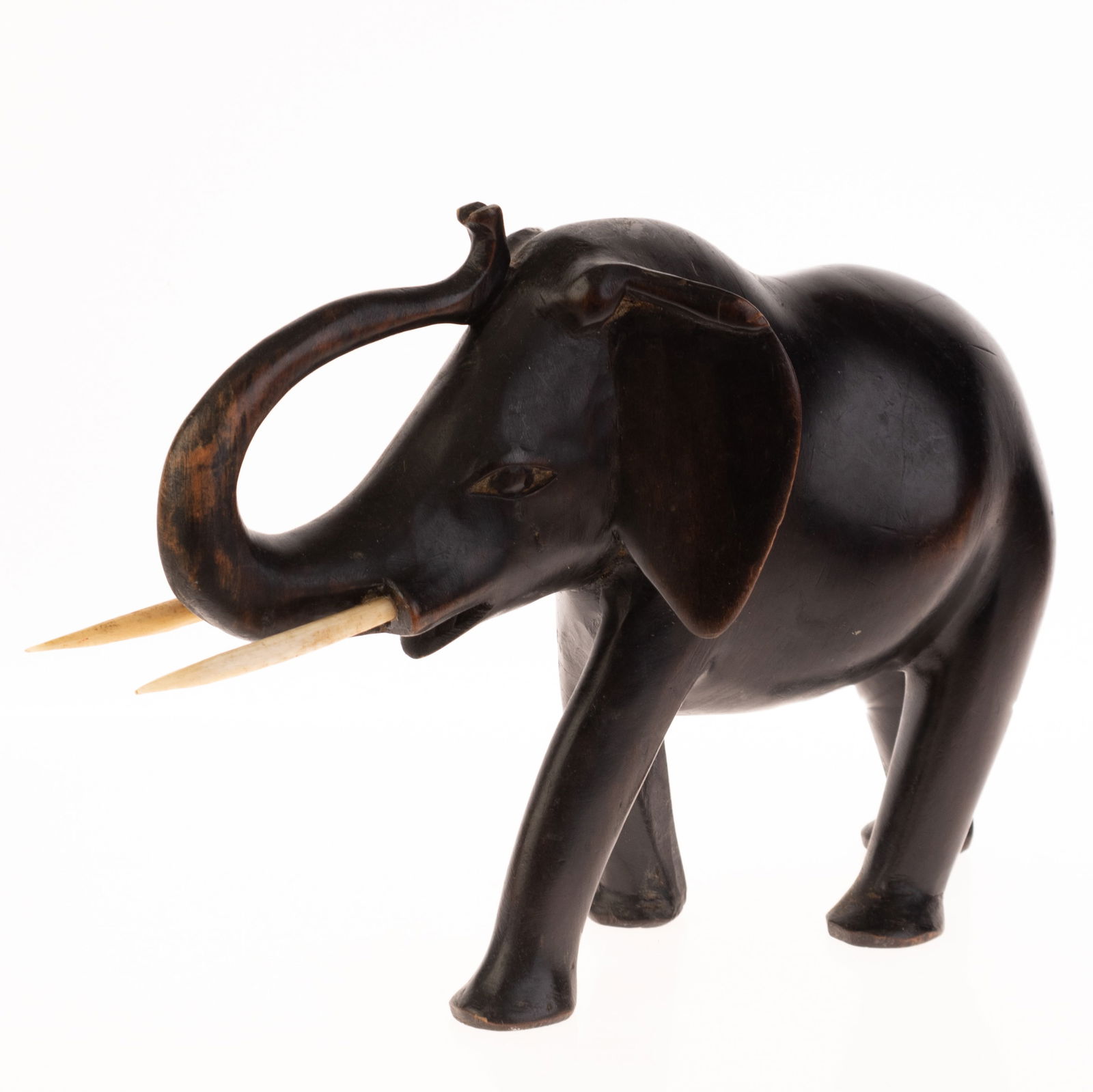 AFRICAN CARVED EBONY WOOD ELEPHANT SCULPTURE (1 of 3)