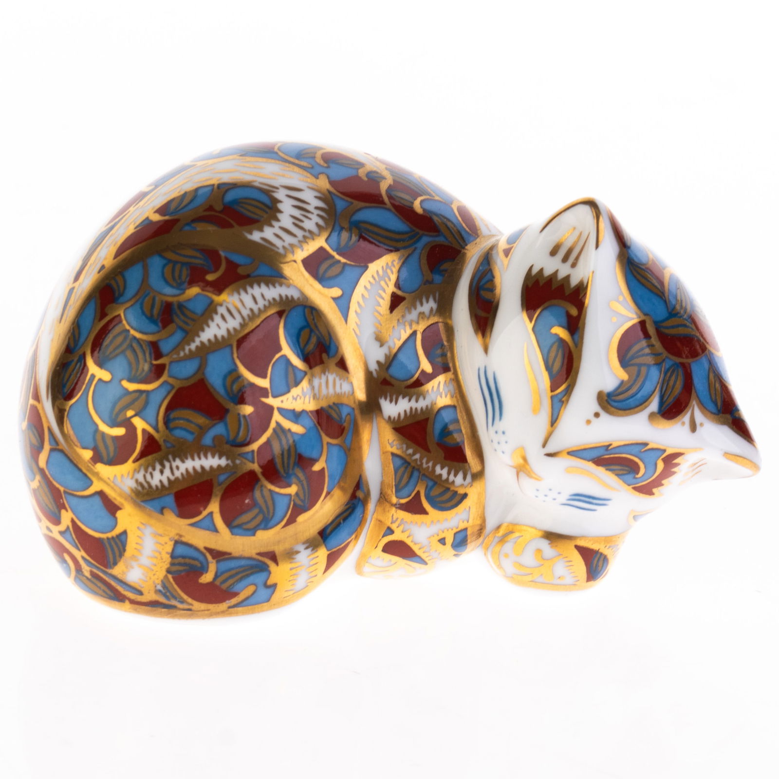 ROYAL CROWN DERBY GILT PORCELAIN PAPERWEIGHT CAT FIGURE (1 of 3)