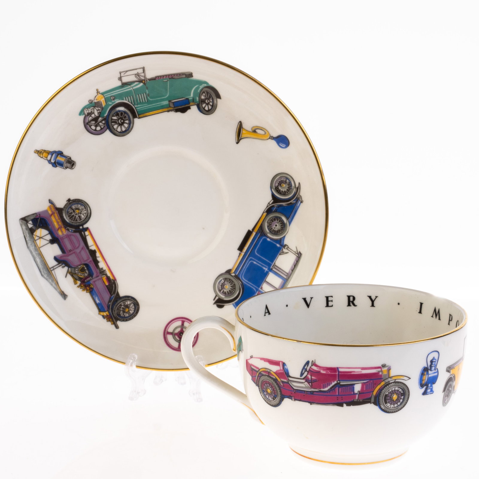 ROYAL WORCESTER PORCELAIN CERAMIC AUTOMOBILIA CUP AND SAUCER: Kindly examine all photographs provided in this listing or ask for a condition report. All items offered are in generally good, pre-owned condition, unless otherwise specifically described, sold as se