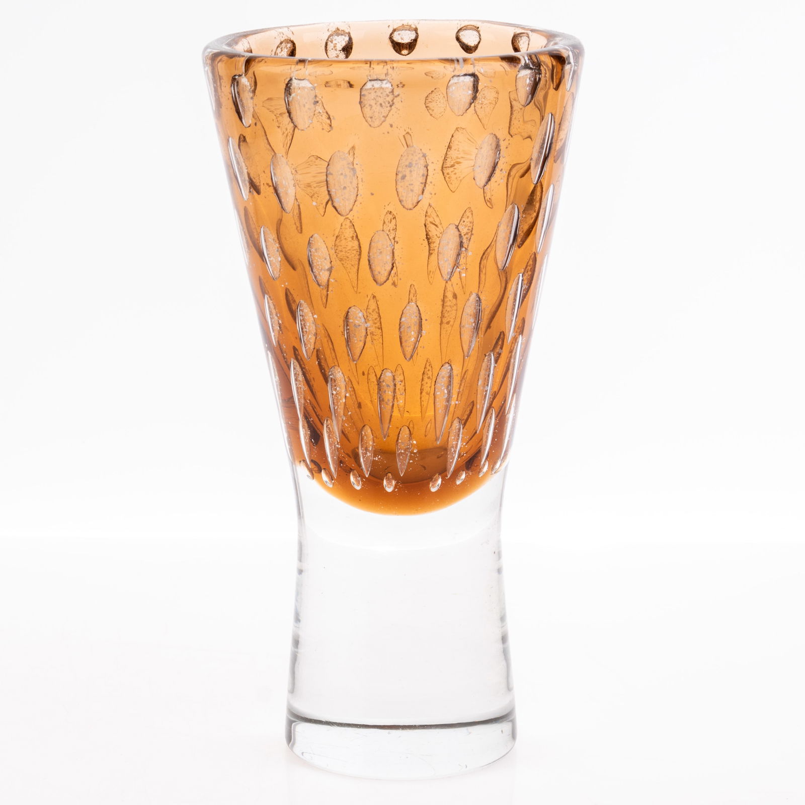 MID CENTURY CZECH AMBER GLASS VASE BY MILAN METELAK: Kindly examine all photographs provided in this listing or ask for a condition report. All items offered are in generally good, pre-owned condition, unless otherwise specifically described, sold as se