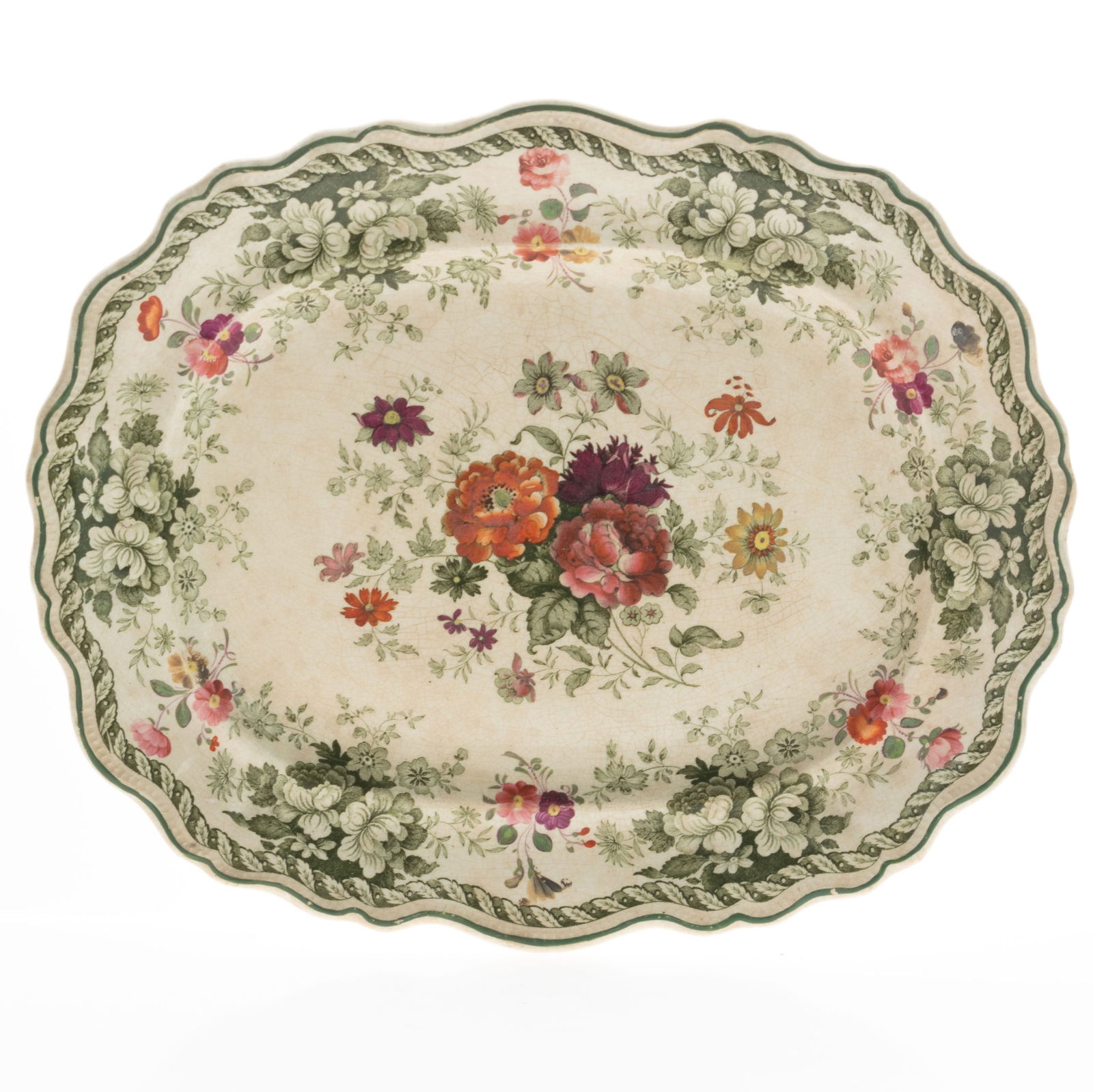 ANTIQUE MID 19TH CENTURY STAFFORDSHIRE IRONSTONE CERAMIC FLORAL PATTERN PLATTER (1 of 3)