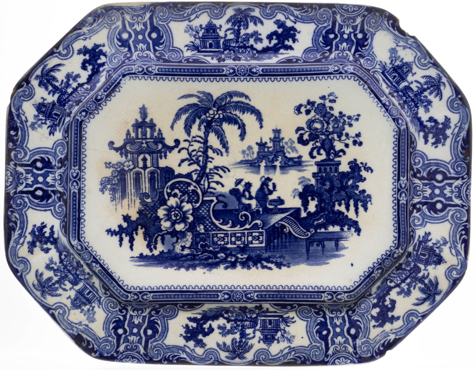 ANTIQUE W ADAMS & SONS KYBER PATTERN TRANSFERWARE CERAMIC IRONSTONE PLATTER (1 of 3)