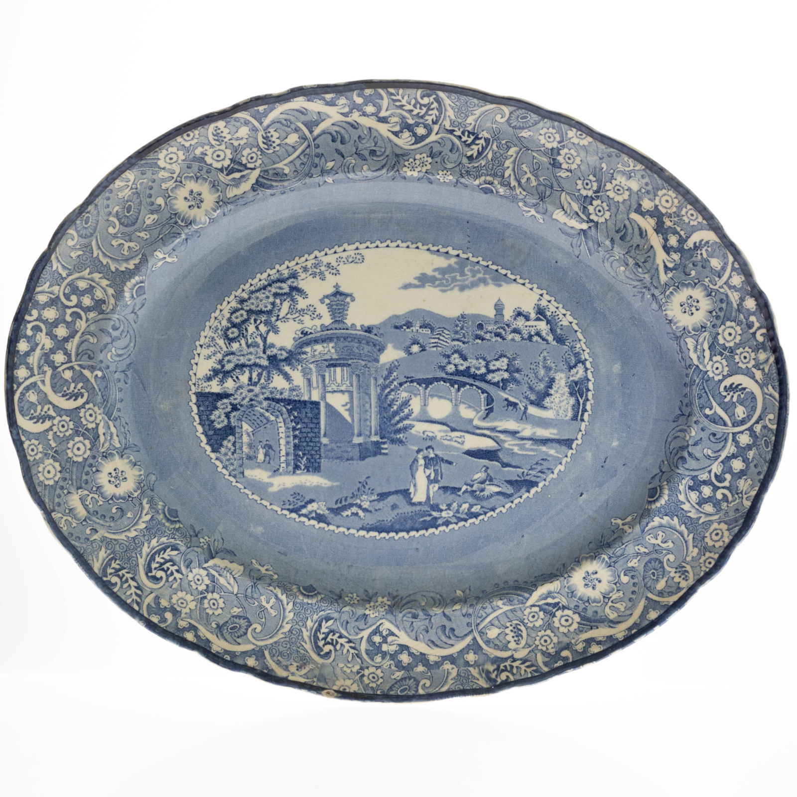 ANTIQUE BLUE TRANSFERWARE PATTERN CERAMIC IRONSTONE PLATTER (1 of 3)