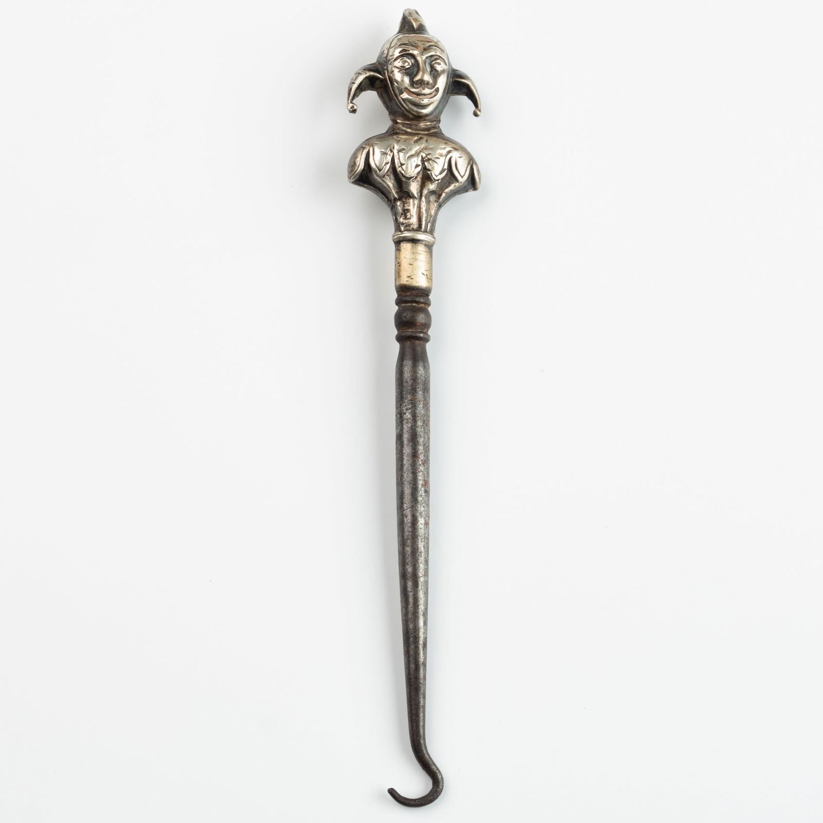 ANTIQUE EDWARDIAN STERLING SILVER NOVELTY JESTER BUTTON HOOK (1 of 3)