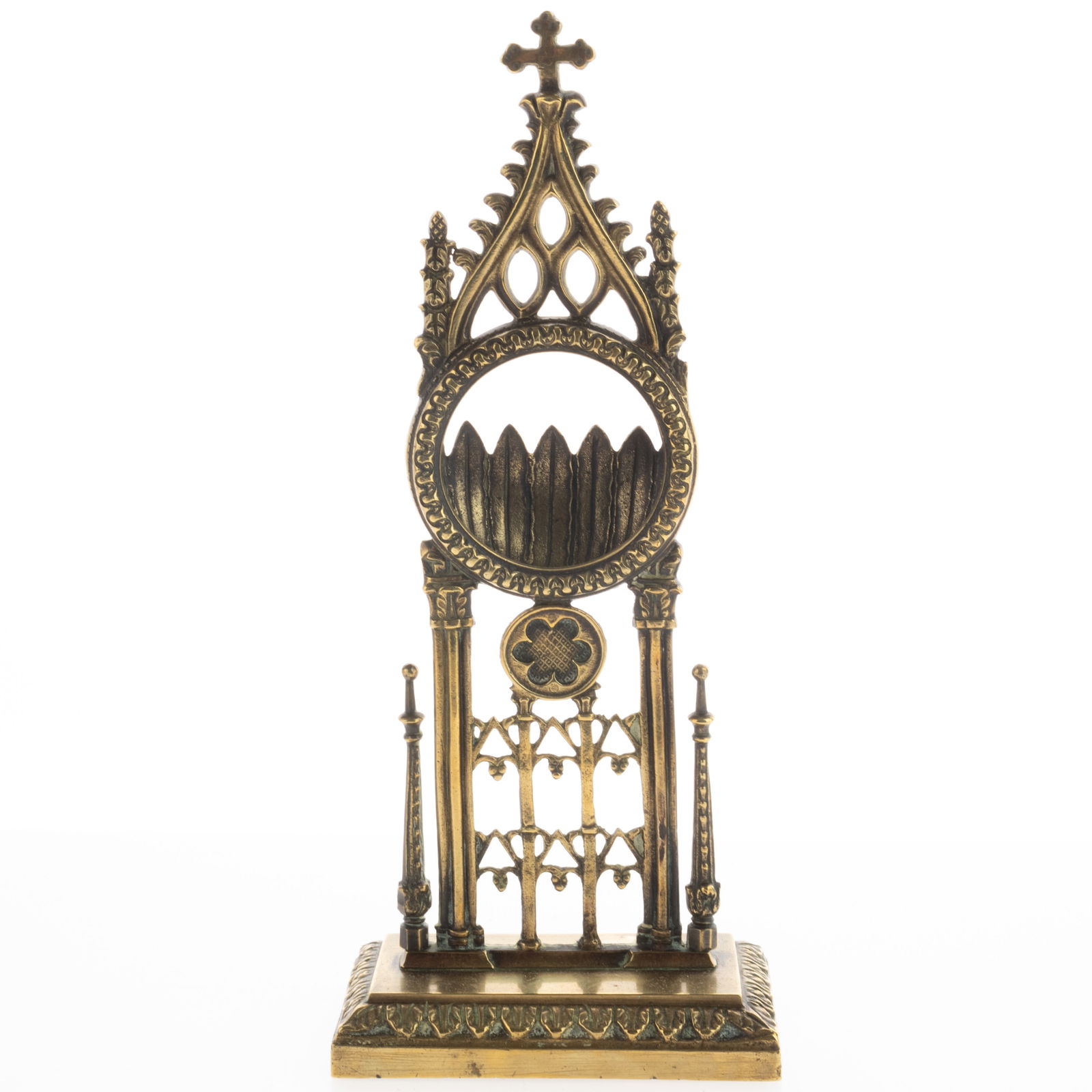 ANTIQUE VICTORIAN NEO GOTHIC BRASS POCKET WATCH DESKTOP HOLDER (1 of 4)