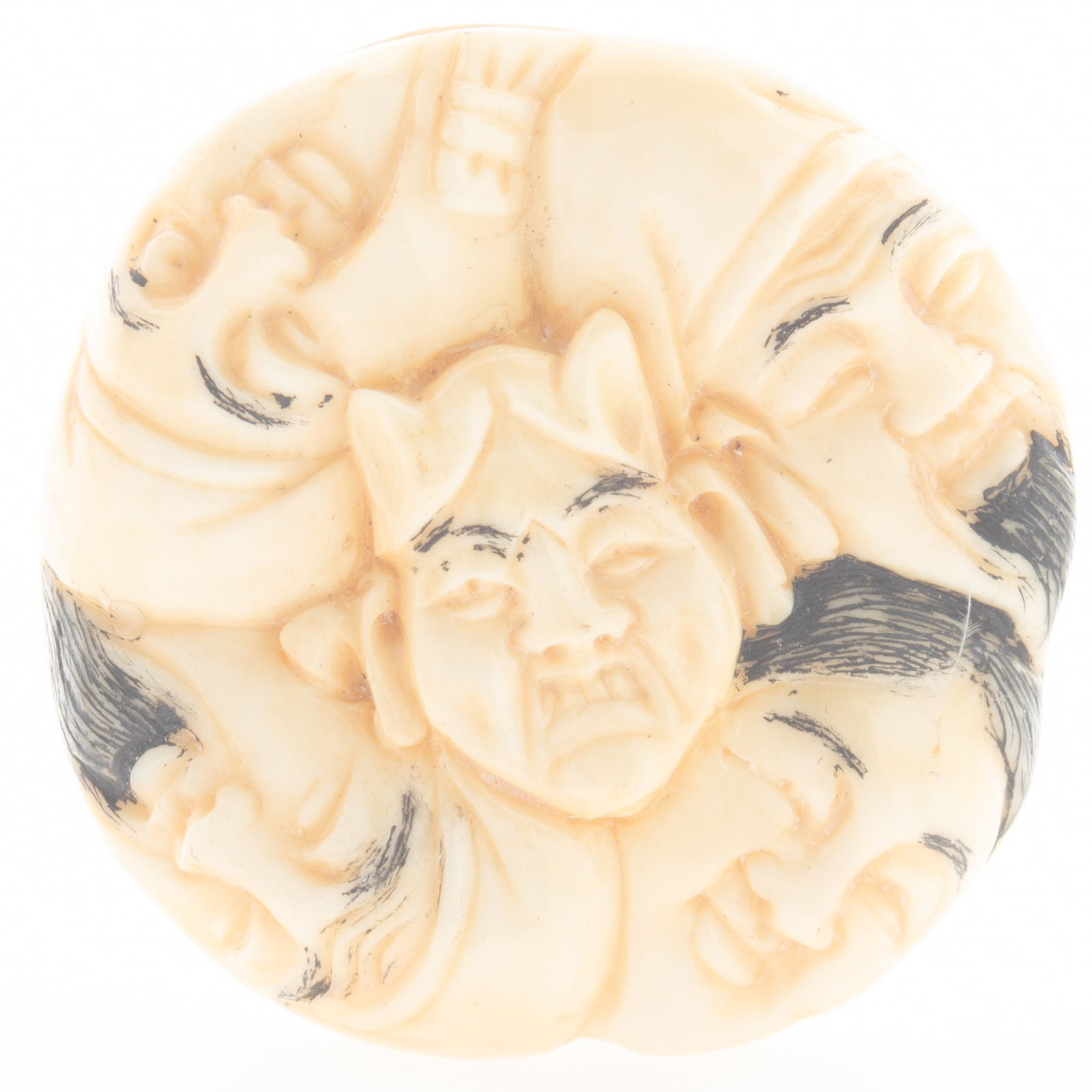 ANTIQUE SIGNED JAPANESE NETSUKE WITH FACES (1 of 3)