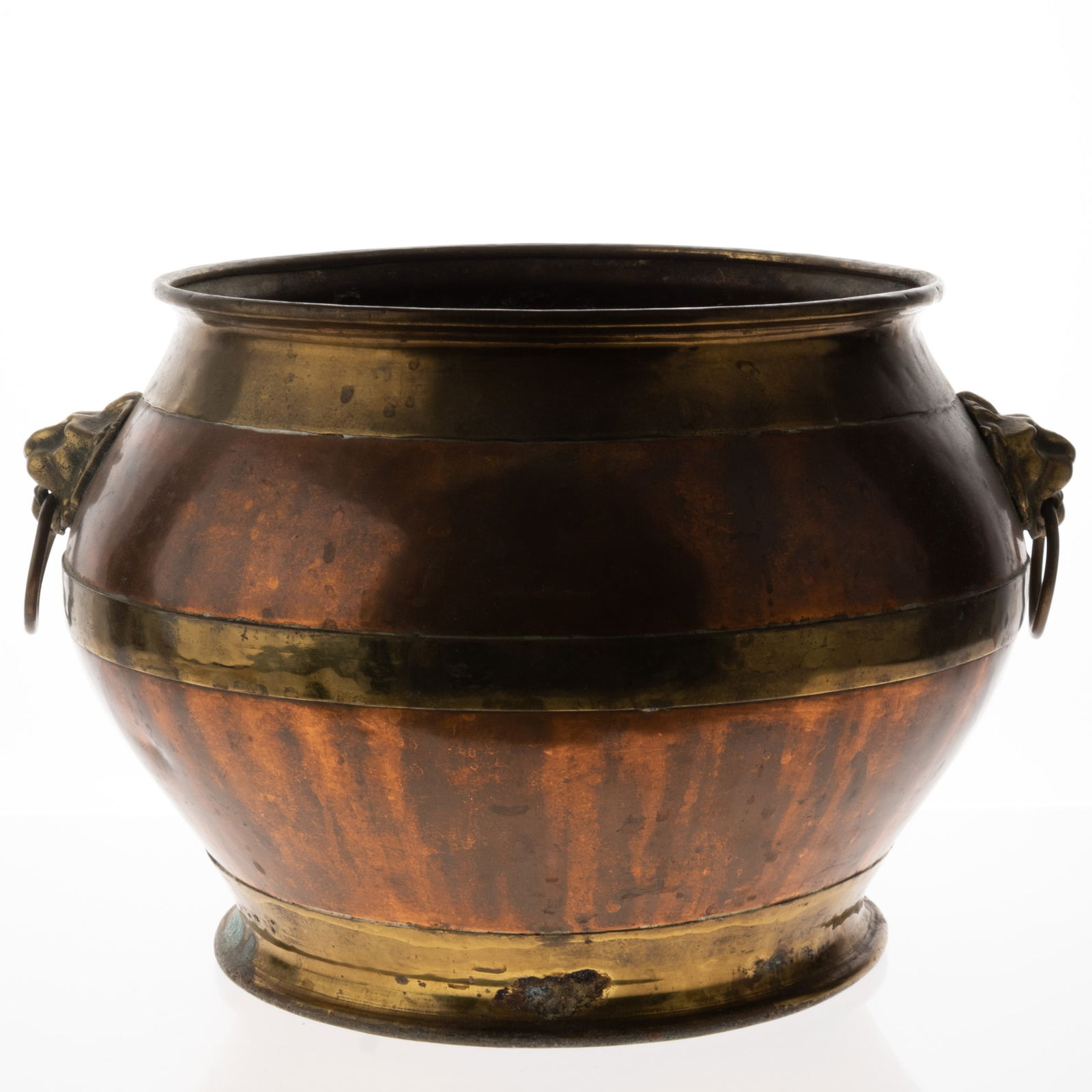 ANTIQUE VICTORIAN COUNTRY HOUSE LIONHEAD COPPER & BRASS PLANTER JARDINIERE (1 of 3)