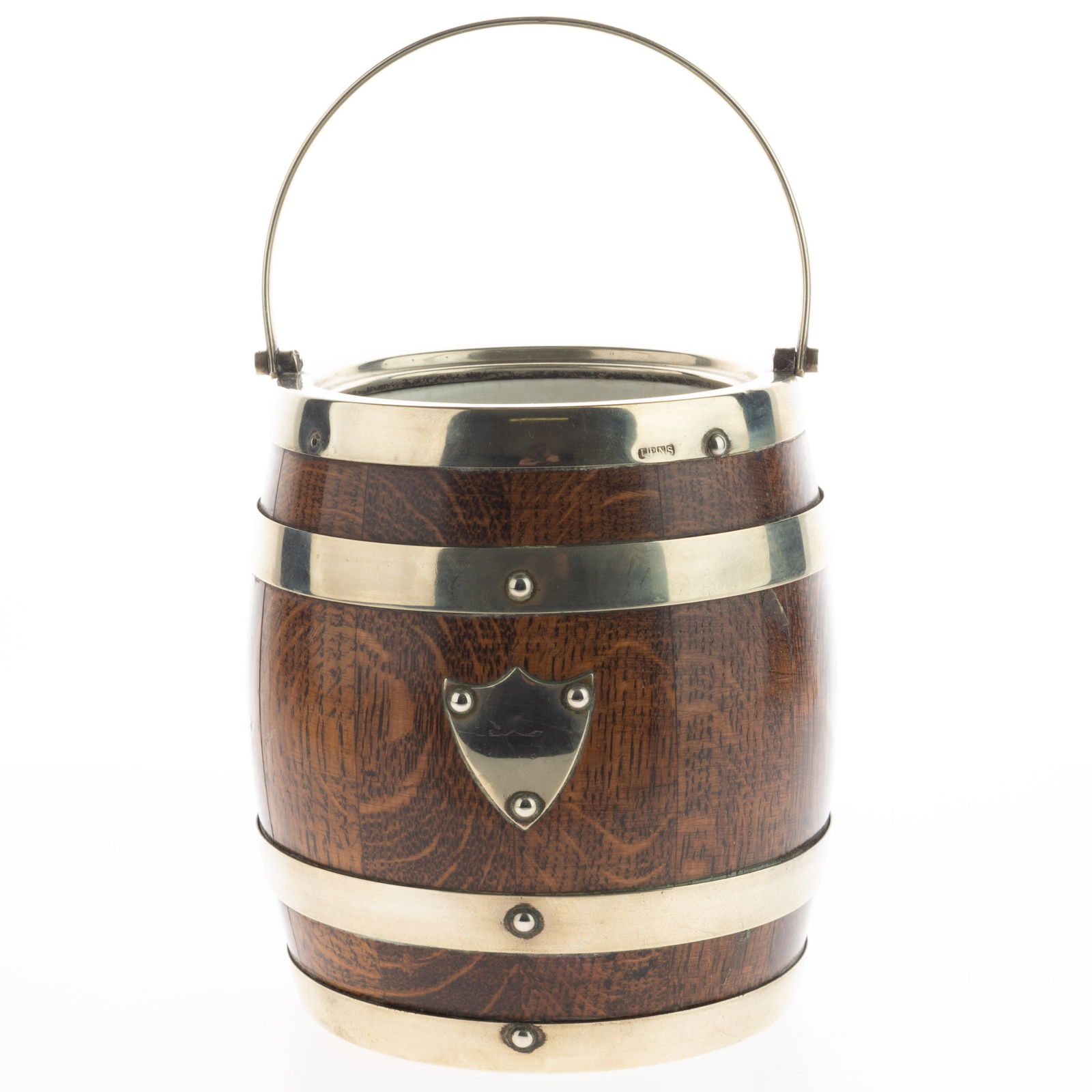 ANTIQUE ENGLISH SILVER PLATED OAK BISCUIT BARREL EARLY 20TH CENTURY (1 of 3)
