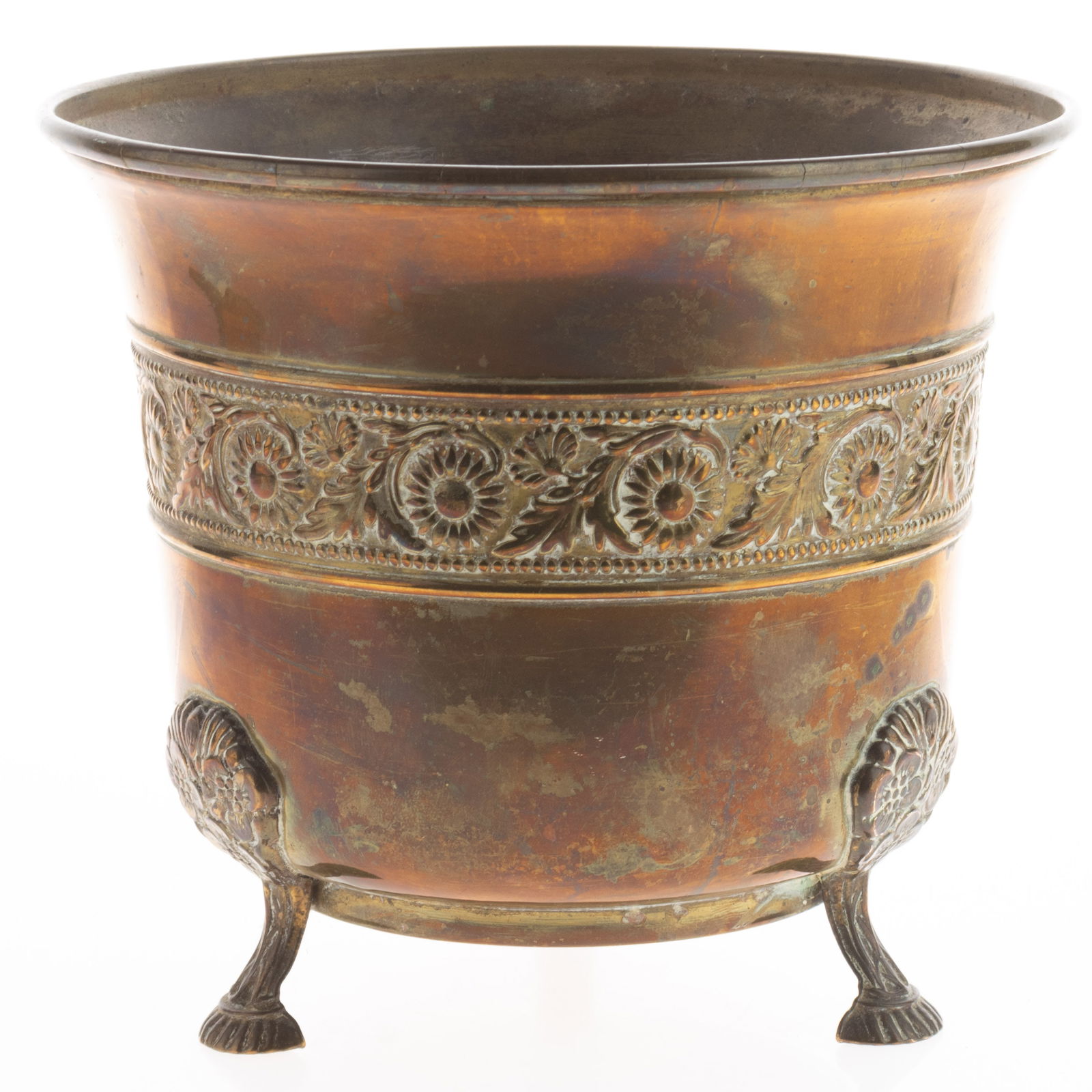 ANTIQUE ART NOUVEAU FLORAL COPPER PLANTER JARDINIERE (1 of 3)