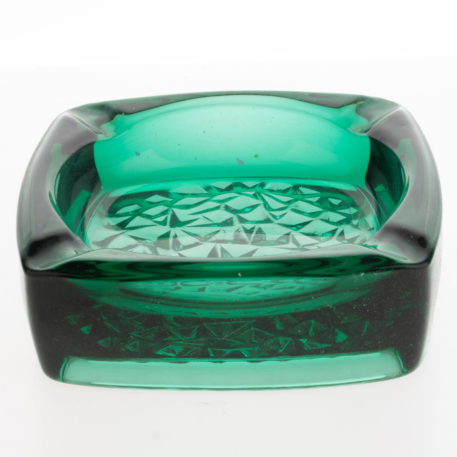MID CENTURY CZECH GREEN GLASS ASHTRAY: Kindly examine all photographs provided in this listing or ask for a condition report. All items offered are in generally good, pre-owned condition, unless otherwise specifically described, sold as se