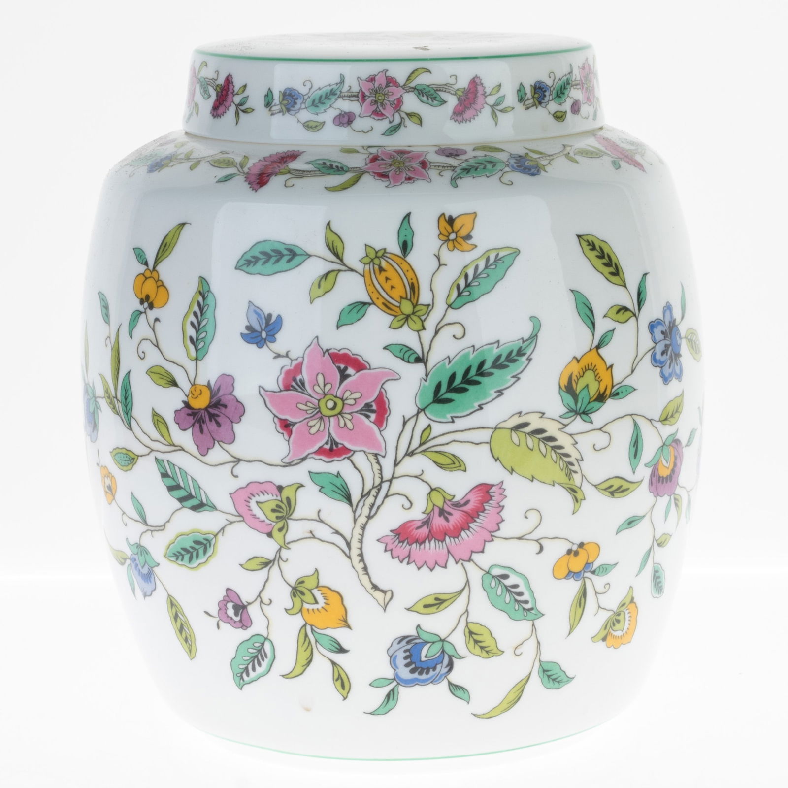 MINTON PORCELAIN CERAMIC FLORAL LIDDED GINGER JAR: Kindly examine all photographs provided in this listing or ask for a condition report. All items offered are in generally good, pre-owned condition, unless otherwise specifically described. The item i