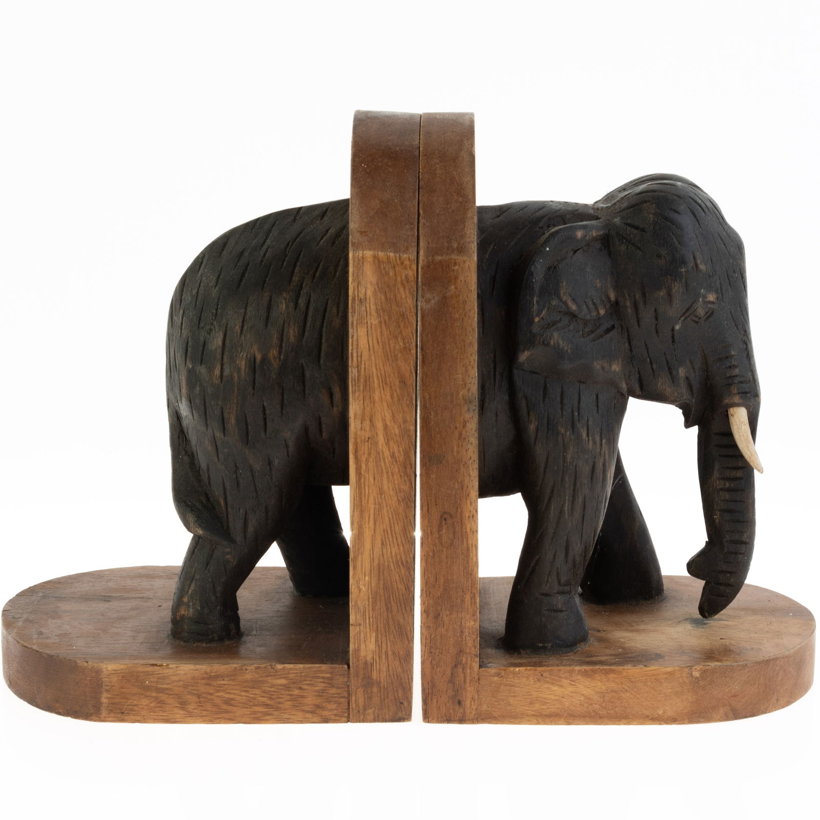 MID CENTURY CARVED WOOD ELEPHANT BOOKENDS: Kindly examine all photographs provided in this listing or ask for a condition report. All items offered are in generally good, pre-owned condition, unless otherwise specifically described. The item i