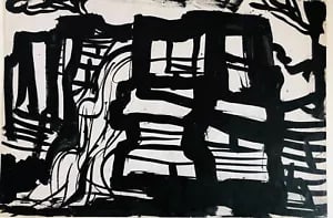 A View of Yorkshire by David Smith. Ink / W/col. ca. 1955: David Smith 1920-1998 Painter using a richly Expressionist palette, draughtsman, printmaker and teacher, born in Lowestoft, Suffolk, where he attended the Technical School, also Lowestoft and Norwich