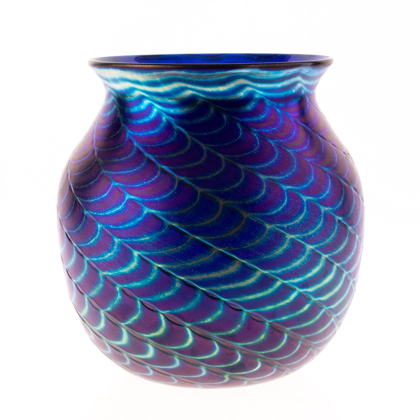 LOETZ STYLE SIGNED IRIDESCENT GLASS VASE: From a collection of Wedgwood and other selected ceramic/porcelain objects. Kindly examine all photographs provided in this listing or ask for a condition report. All items offered are in generally go