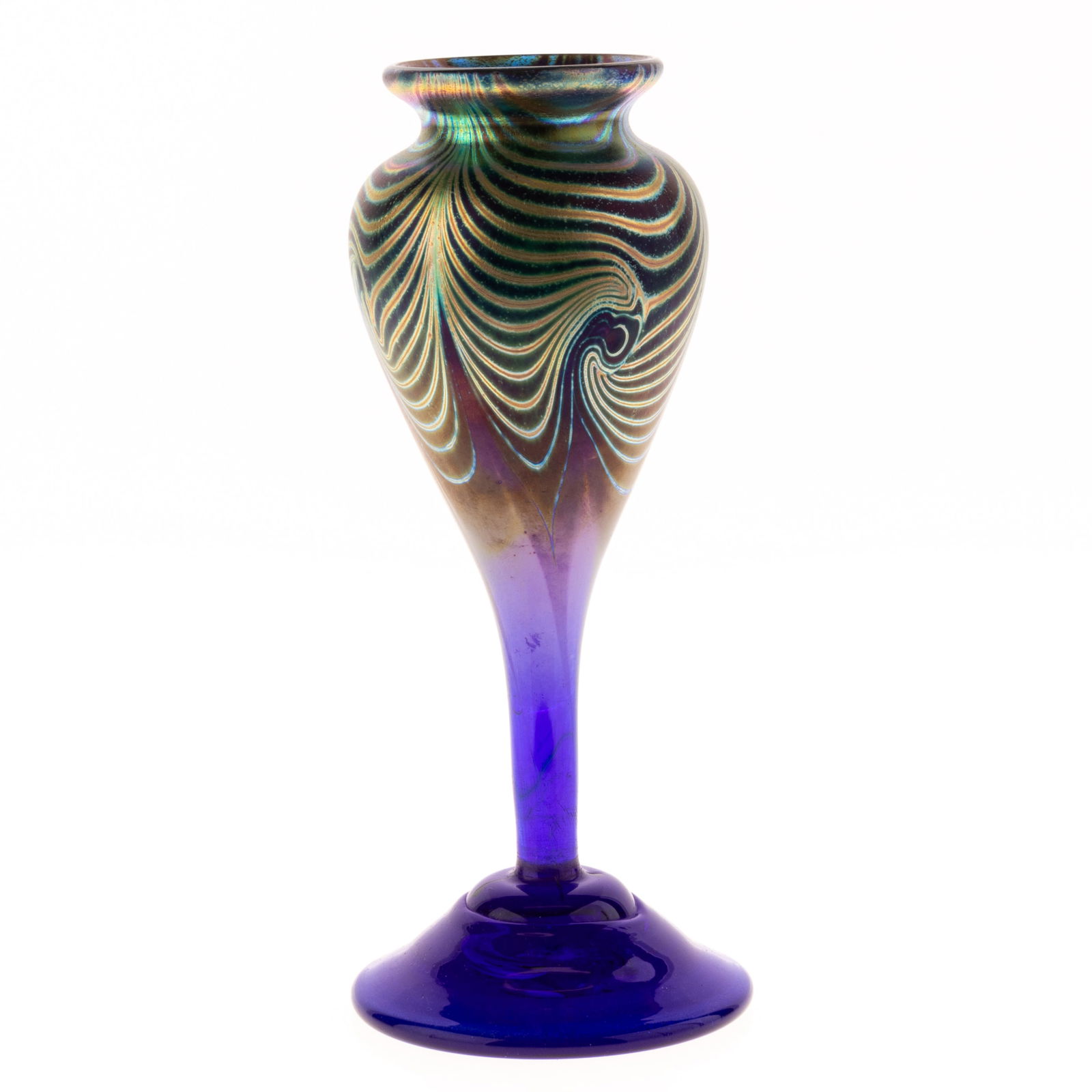 LOETZ STYLE SIGNED IRIDESCENT GLASS VASE: From a collection of Wedgwood and other selected ceramic/porcelain objects. Kindly examine all photographs provided in this listing or ask for a condition report. All items offered are in generally go