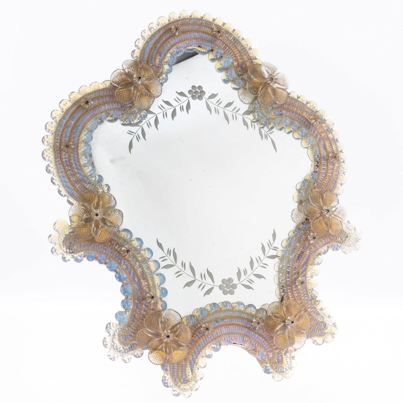 MURANO VENETIAN OPALESCENT & GILT GLASS MIRROR IN THE LOUIS XVI STYLE (1 of 3)