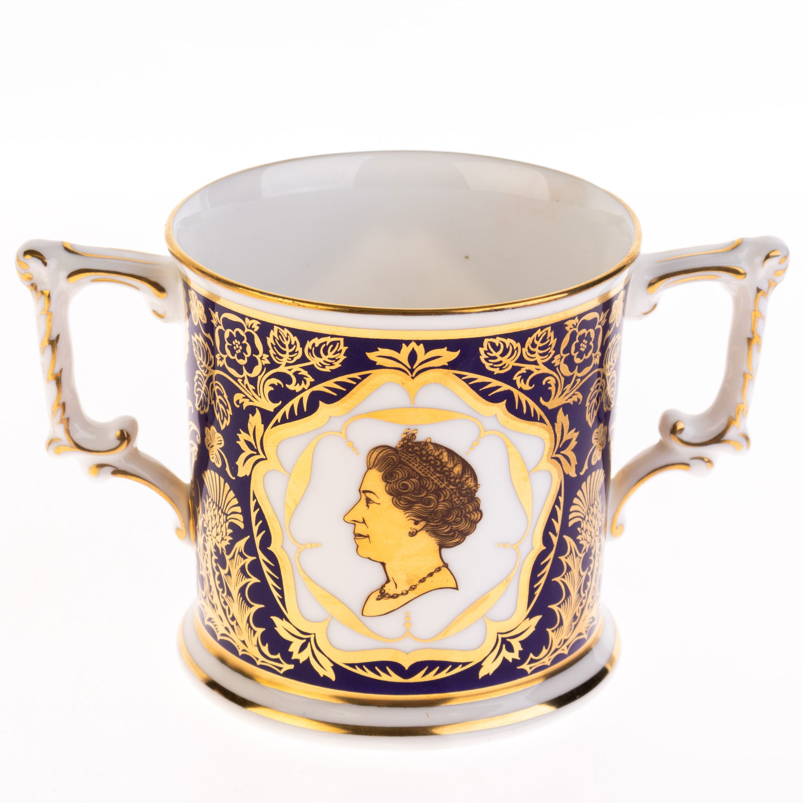 ROYAL CROWN DERBY LIMITED EDITION GILT PORCELAIN QUEEN ELIZABETH II LOVING CUP (1 of 3)