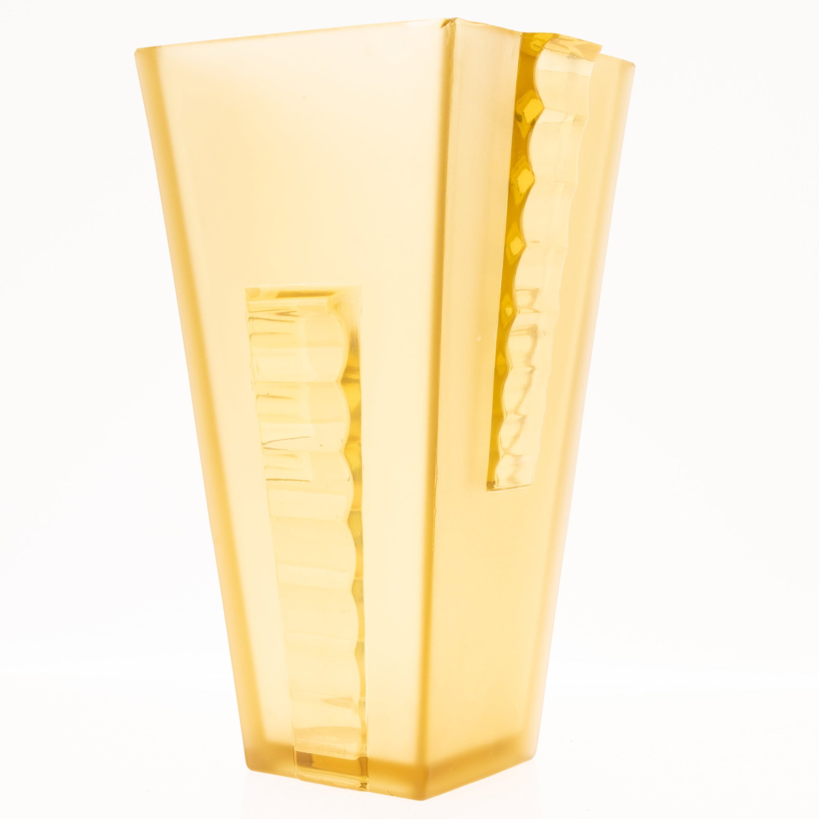 1930S ART DECO AMBER GLASS VASE: From a collection of Wedgwood and other selected ceramic/porcelain objects. Kindly examine all photographs provided in this listing or ask for a condition report. All items offered are in generally go