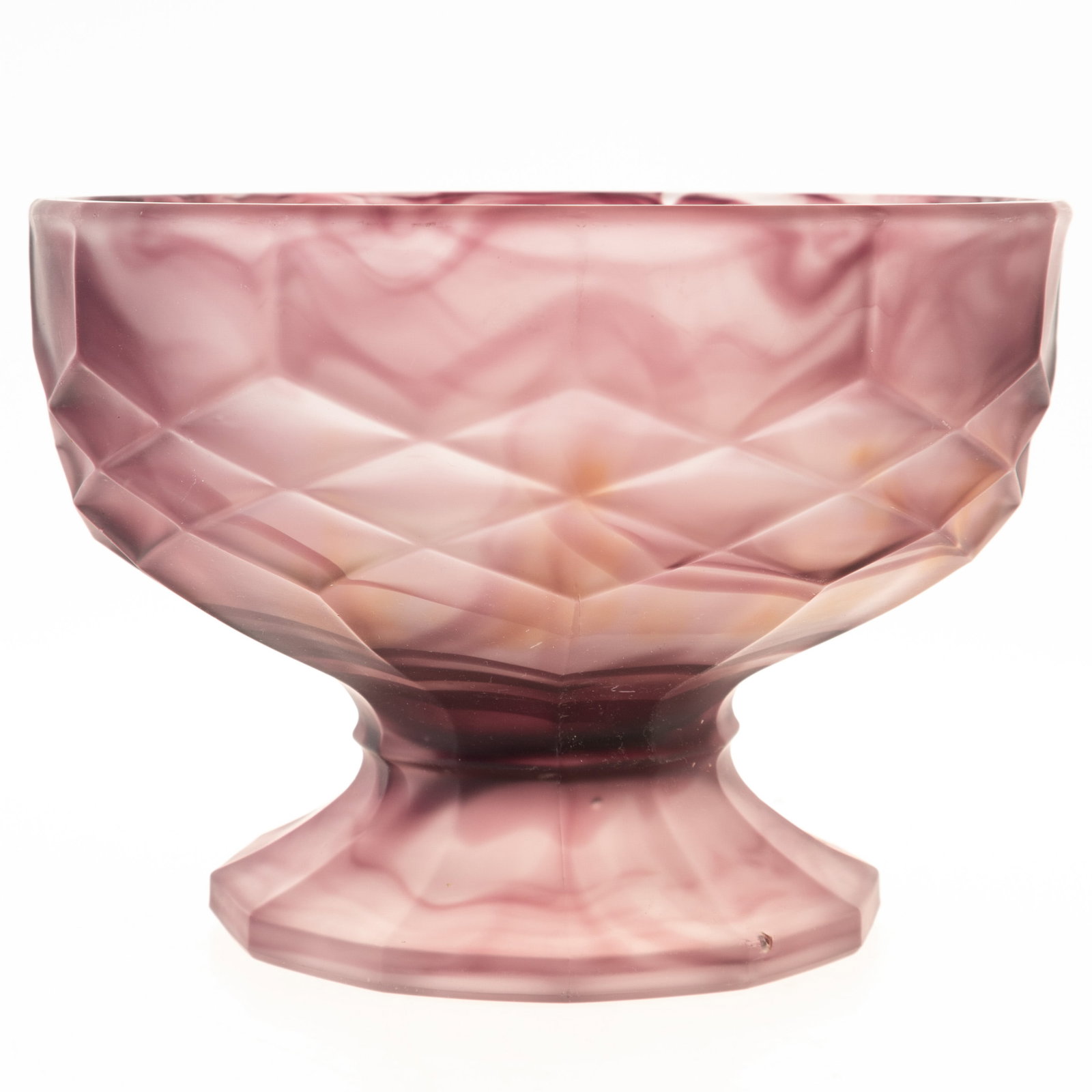 1930S ART DECO GEORGE DAVIDSON AMETHYST GLASS "CLOUDY" PEDESTAL BOWL: From a collection of Wedgwood and other selected ceramic/porcelain objects. Kindly examine all photographs provided in this listing or ask for a condition report. All items offered are in generally go