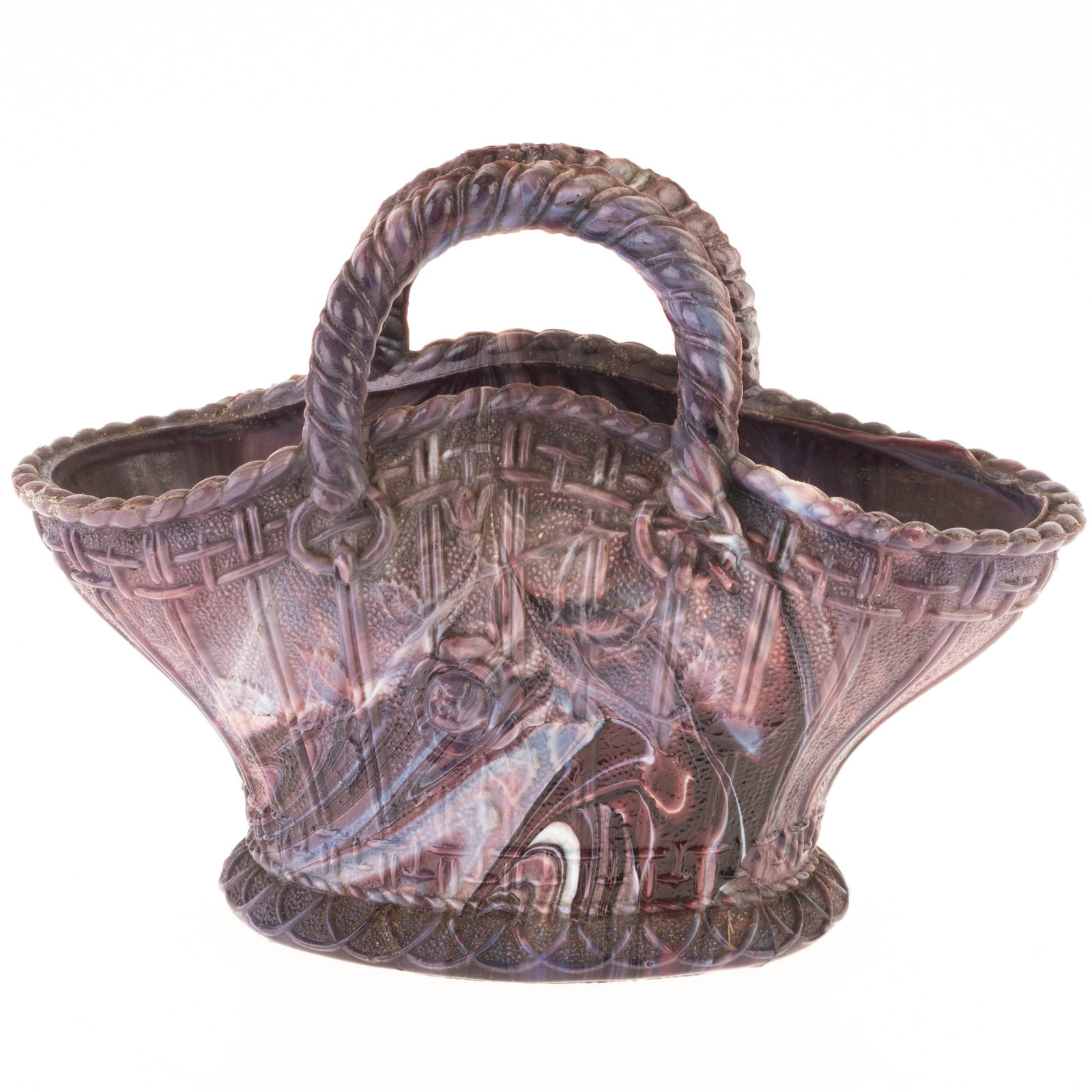 ANTIQUE VICTORIAN SOWERBY PRESSED GLASS BASKET 19TH CENTURY: From a collection of Wedgwood and other selected ceramic/porcelain objects. Kindly examine all photographs provided in this listing or ask for a condition report. All items offered are in generally go