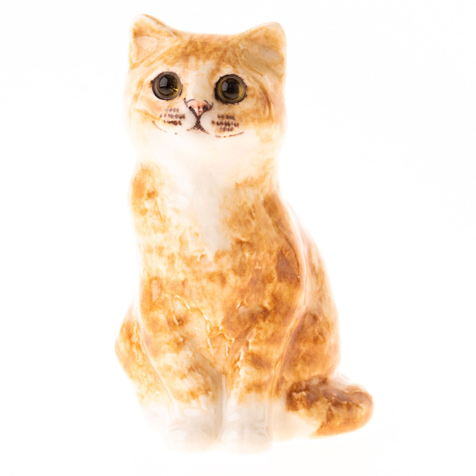 SIGNED WINSTANLEY CERAMIC POTTERY GINGER CAT FIGURE WITH GLASS EYES (1 of 4)