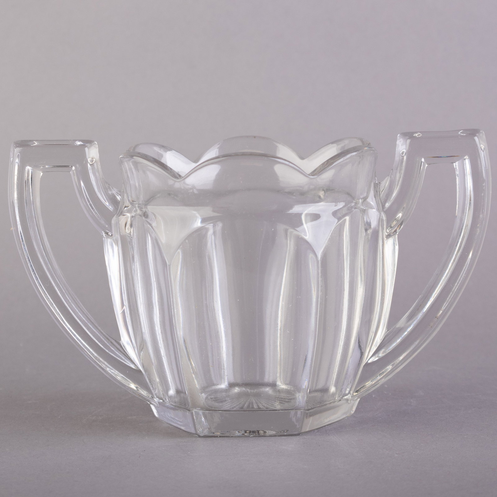 ART DECO GLASS TWO-HANDLED SUGAR BOWL: Kindly examine all photographs provided in this listing or ask for a condition report. All items offered are in generally good, pre-owned condition, unless otherwise specifically described. The item i