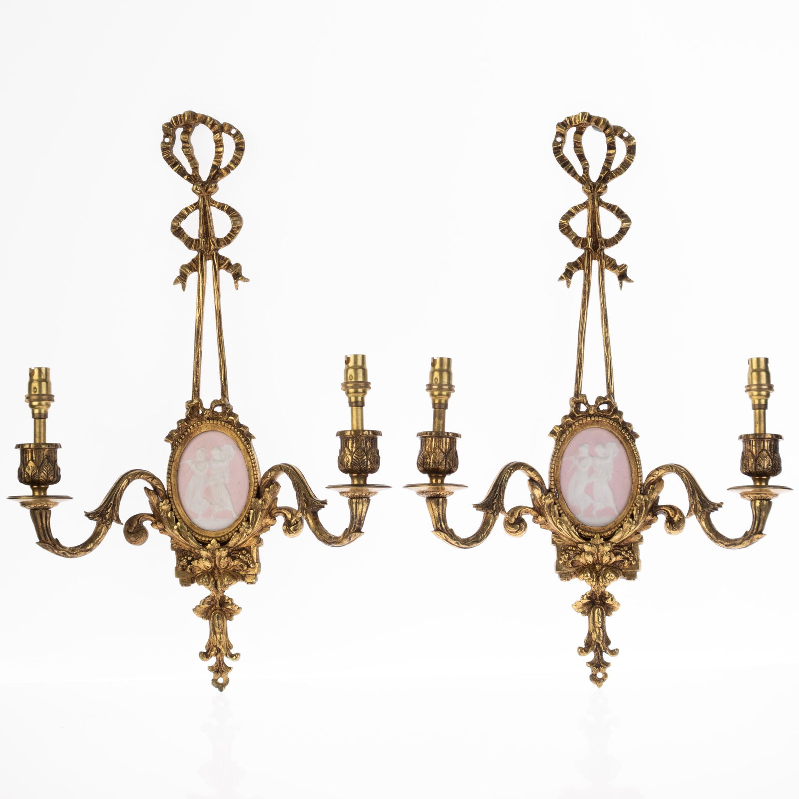 PAIR OF WEDGWOOD JASPER STYLE CAMEO GILDED BRONZE LIGHTS (1 of 4)