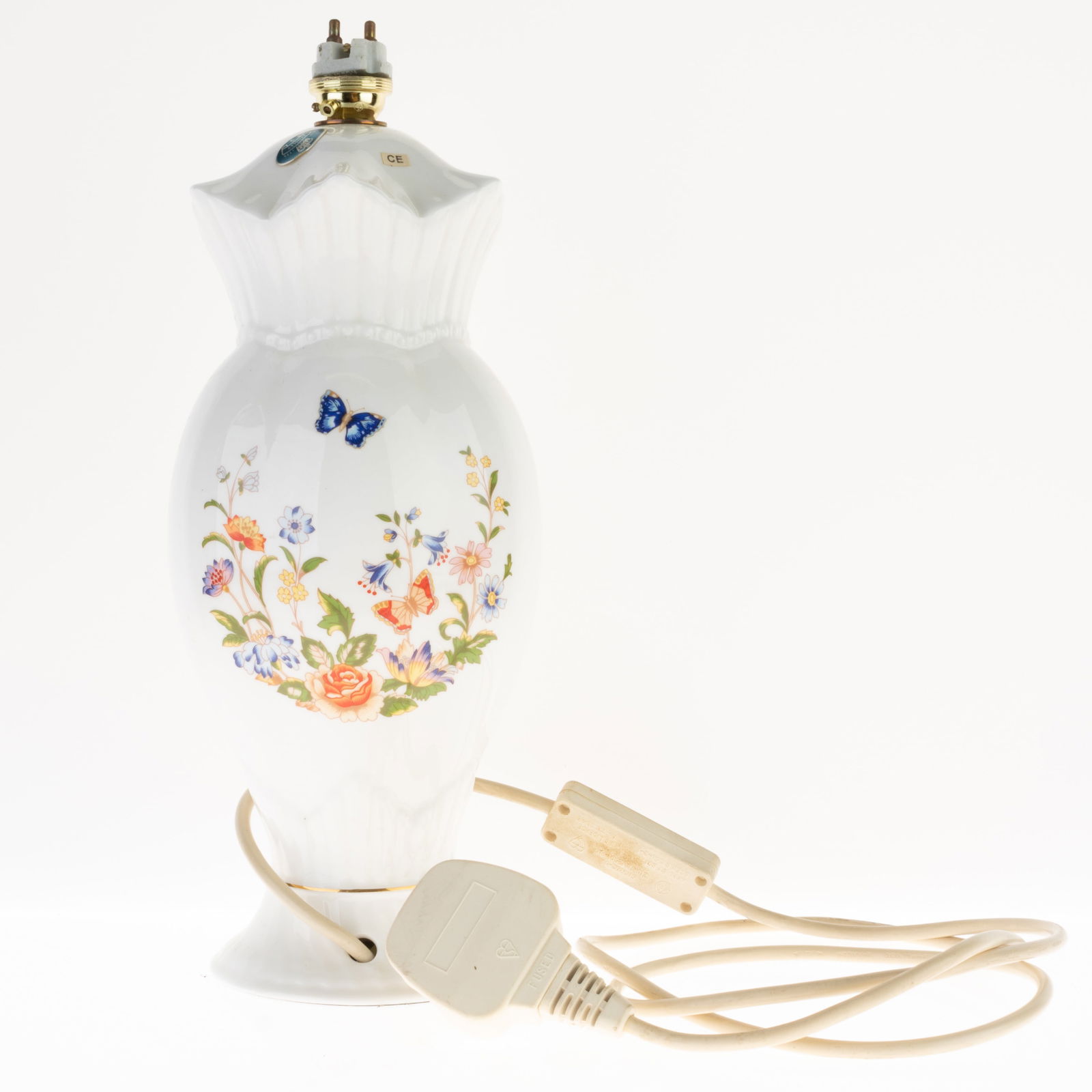 AYNSLEY PORCELAIN CERAMIC FLORAL BUTTERFLIES TABLE LAMP (1 of 3)
