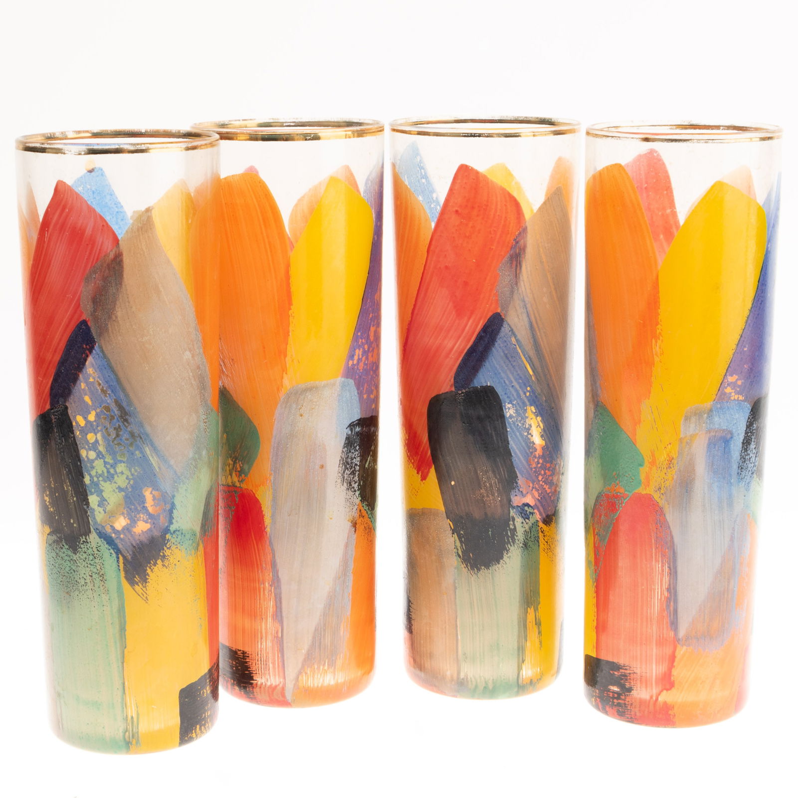 MID CENTURY VINTAGE ART DECO HAND PAINTED COCKTAIL GLASSES SET OF FOUR (1 of 3)