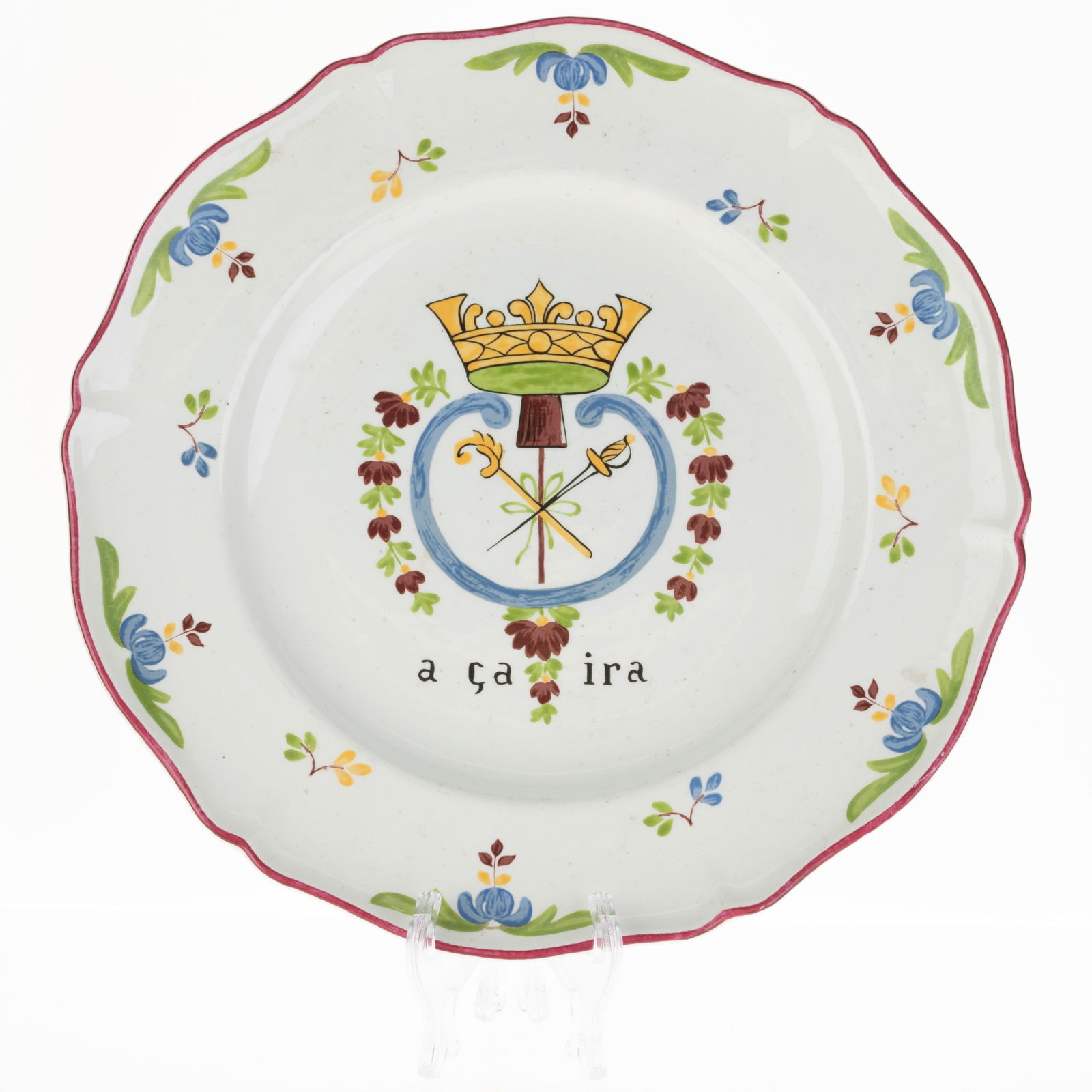 ANTIQUE FRENCH REVOLUTION POLYCHROME CERAMIC POTTERY PLATE (1 of 3)