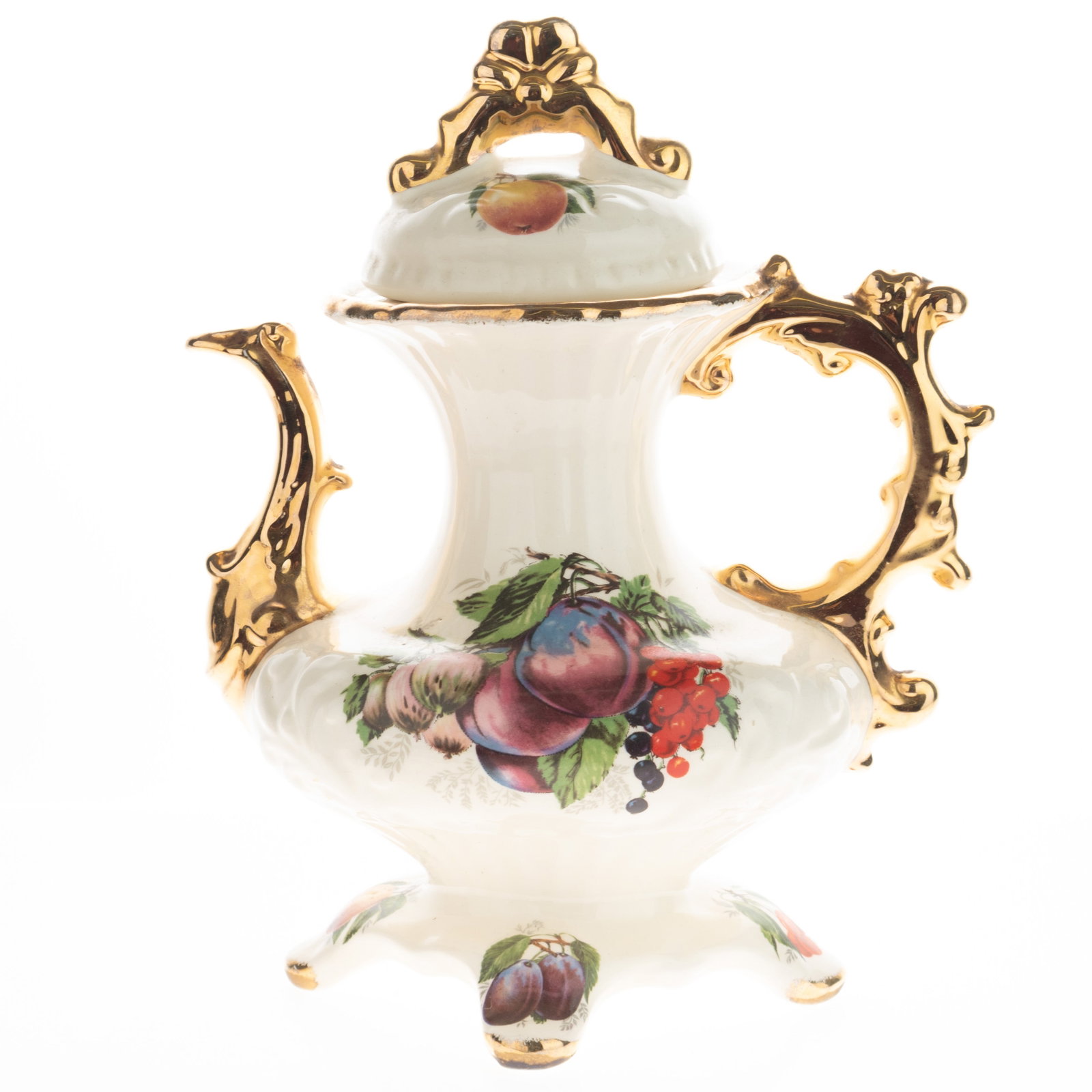 MID CENTURY STAFFORDSHIRE CERAMIC POTTERY ROCOCO STYLE FRUIT PATTERN TEAPOT: Kindly examine all photographs provided in this listing or ask for a condition report. All items offered are in generally good, pre-owned condition, unless otherwise specifically described. The item i
