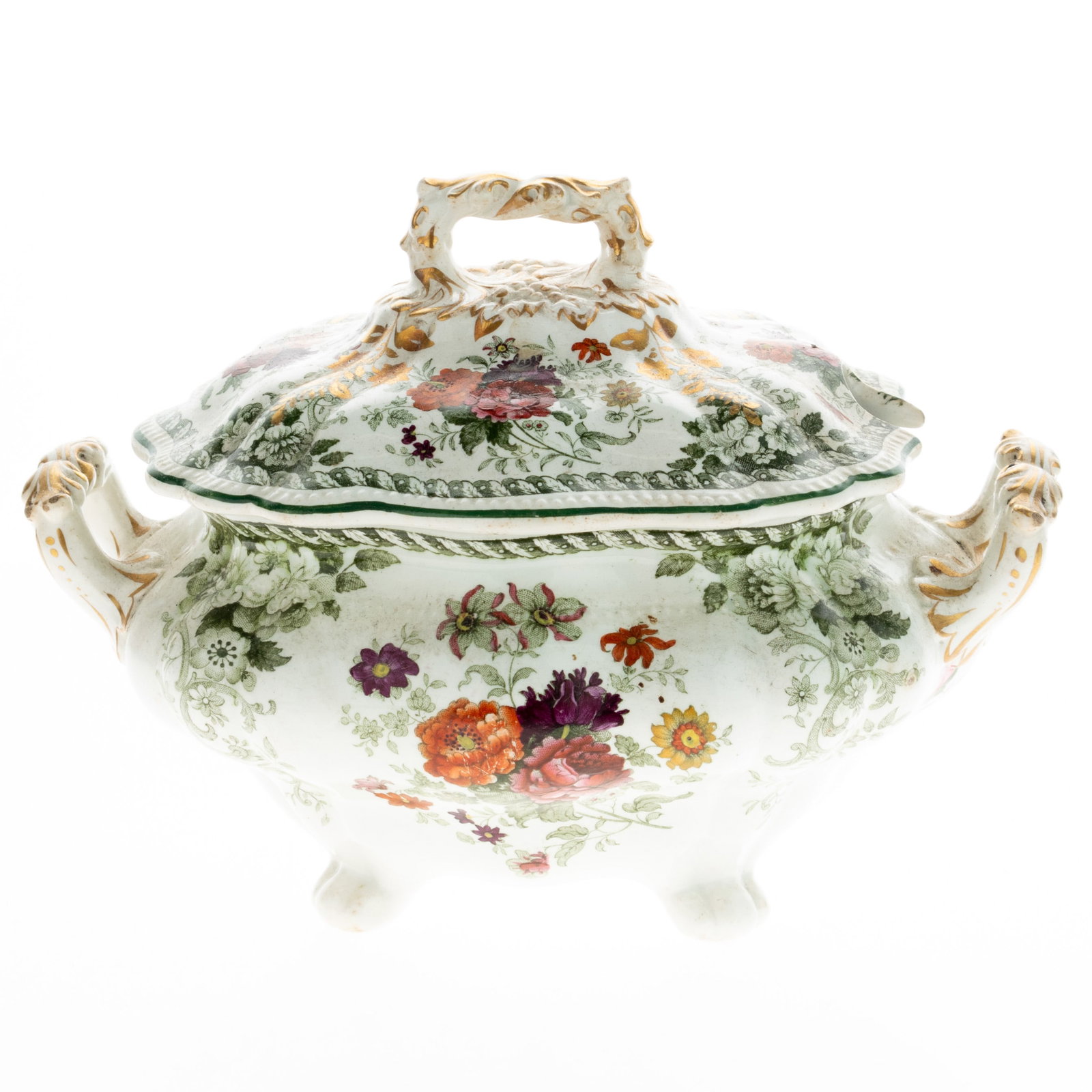 ANTIQUE MID 19TH CENTURY STAFFORDSHIRE IRONSTONE CERAMIC FLORAL TUREEN: Kindly examine all photographs provided in this listing or ask for a condition report. All items offered are in generally good, pre-owned condition, unless otherwise specifically described, sold as se
