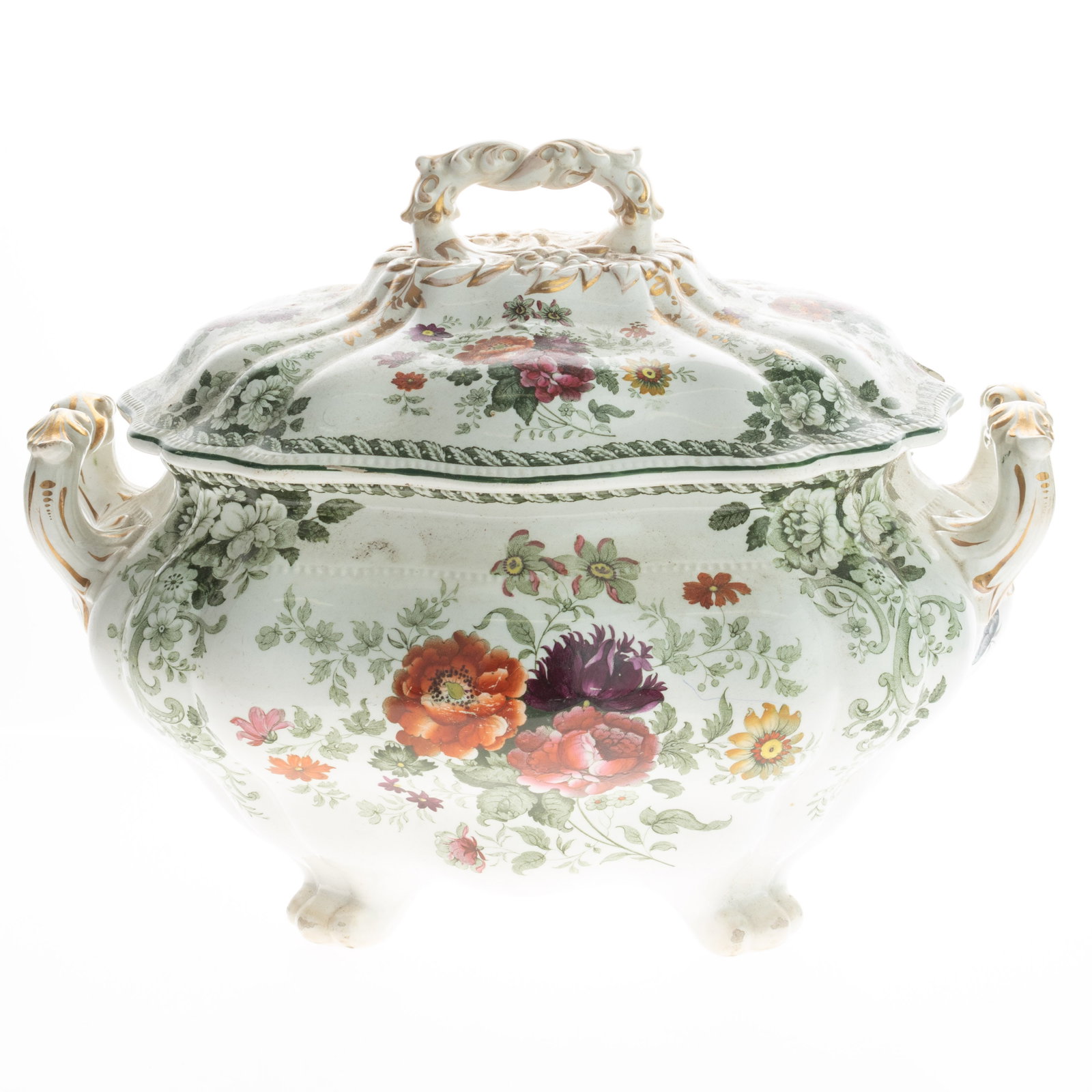 ANTIQUE MID 19TH CENTURY STAFFORDSHIRE IRONSTONE CERAMIC FLORAL TUREEN: Kindly examine all photographs provided in this listing or ask for a condition report. All items offered are in generally good, pre-owned condition, unless otherwise specifically described, sold as se