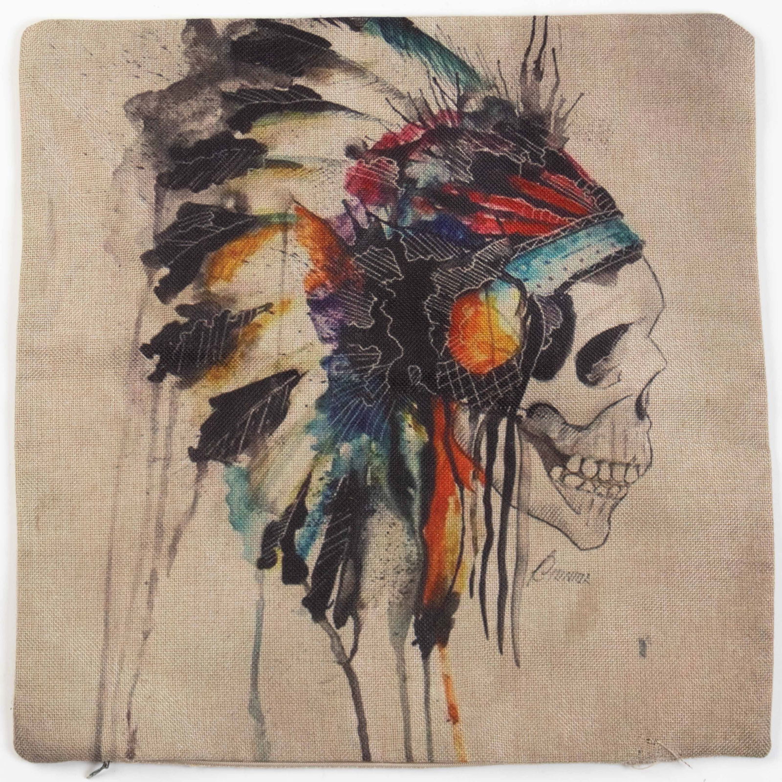 NATIVE AMERICAN INDIAN SKULL PAINTING ON FABRIC: Kindly examine all photographs provided in this listing or ask for a condition report. All items offered are in generally good, pre-owned condition, unless otherwise specifically described, sold as se