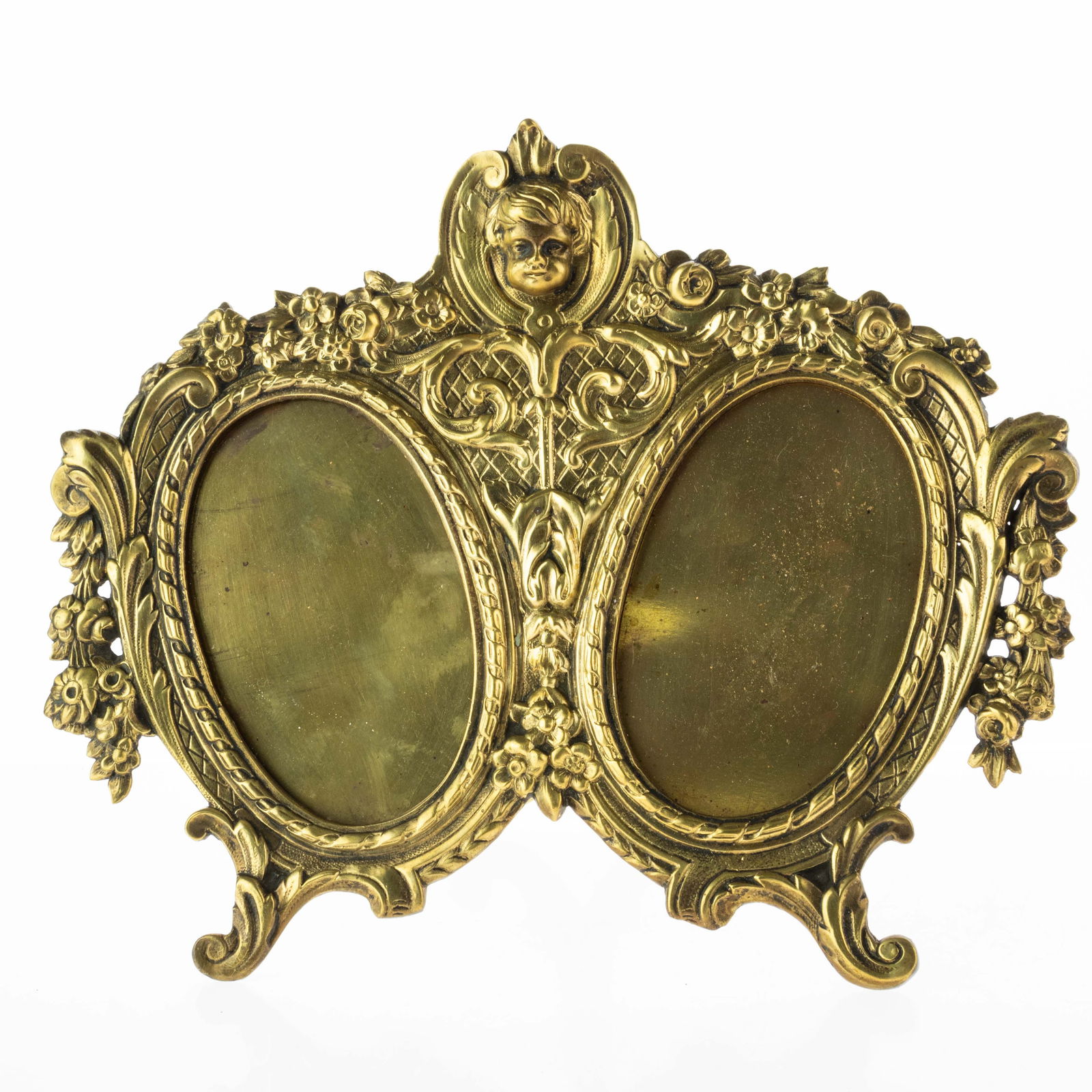 ANTIQUE GILDED BRASS BAROQUE STYLE DOUBLE PHOTOGRAPH FRAME 19TH CENTURY (1 of 4)