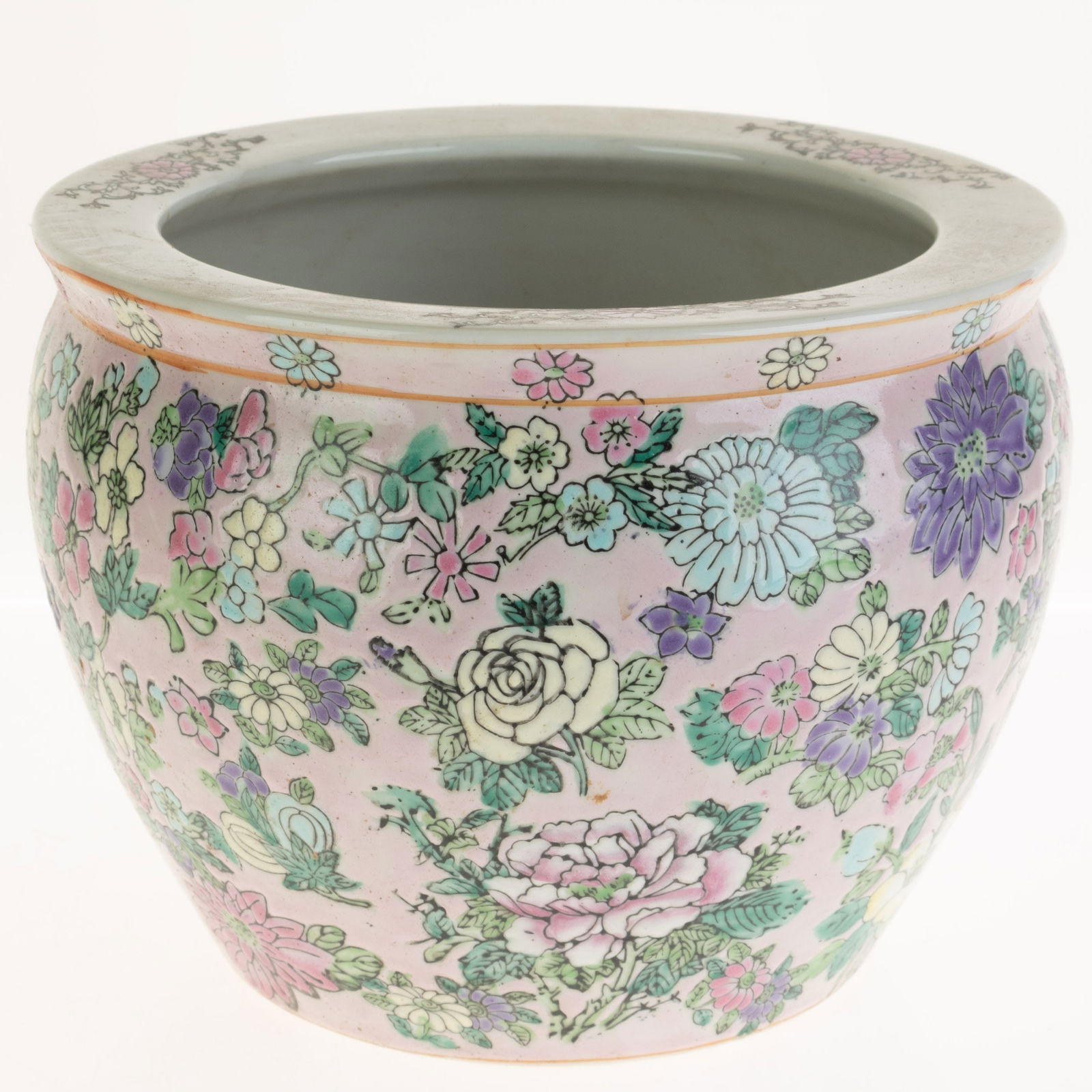 CHINESE HAND PAINTED FAMILLE ROSE PORCELAIN CERAMIC PLANTER WITH KOI FISH (1 of 4)