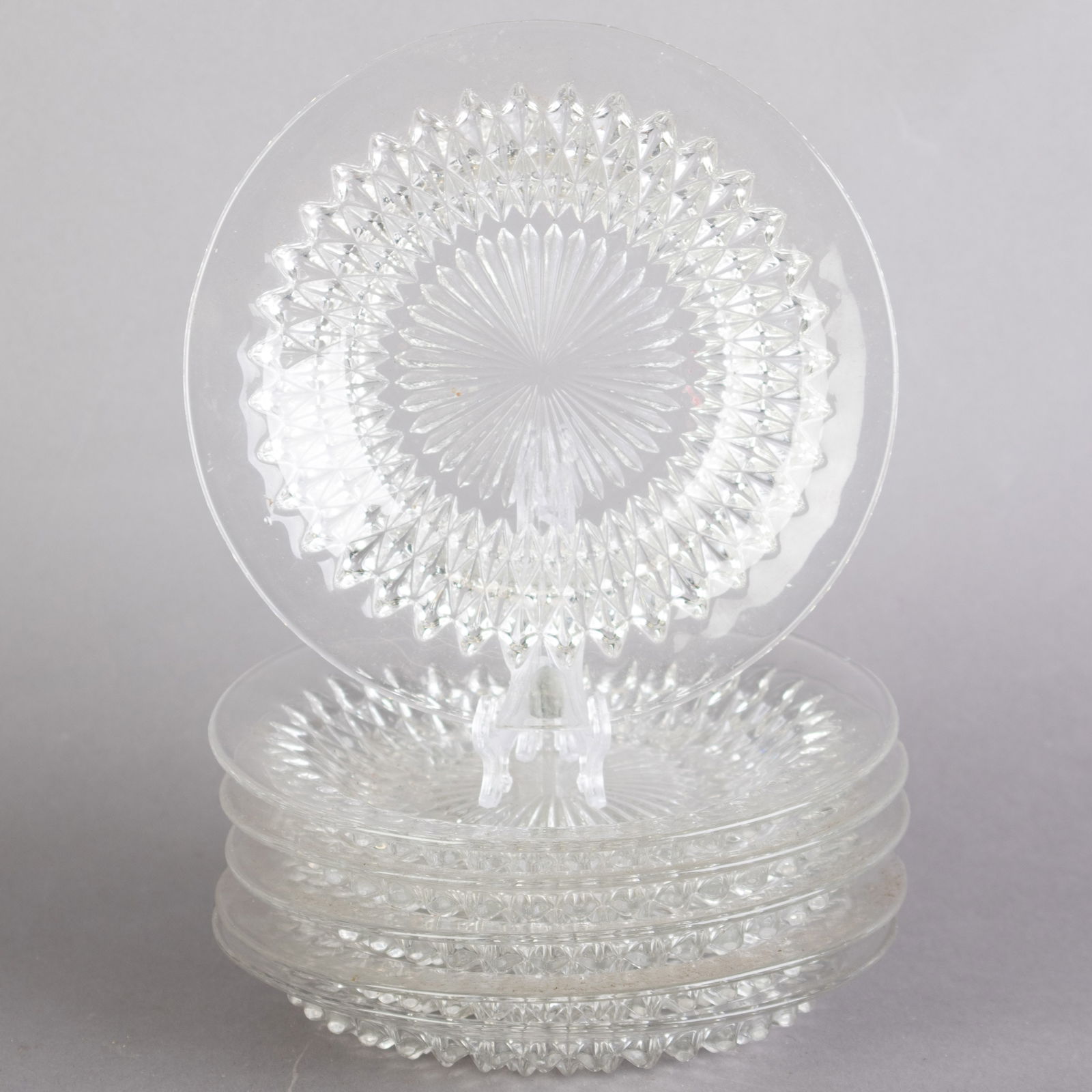 ANTIQUE SET OF SIX CRYSTAL GLASS DINNER PLATES (1 of 3)