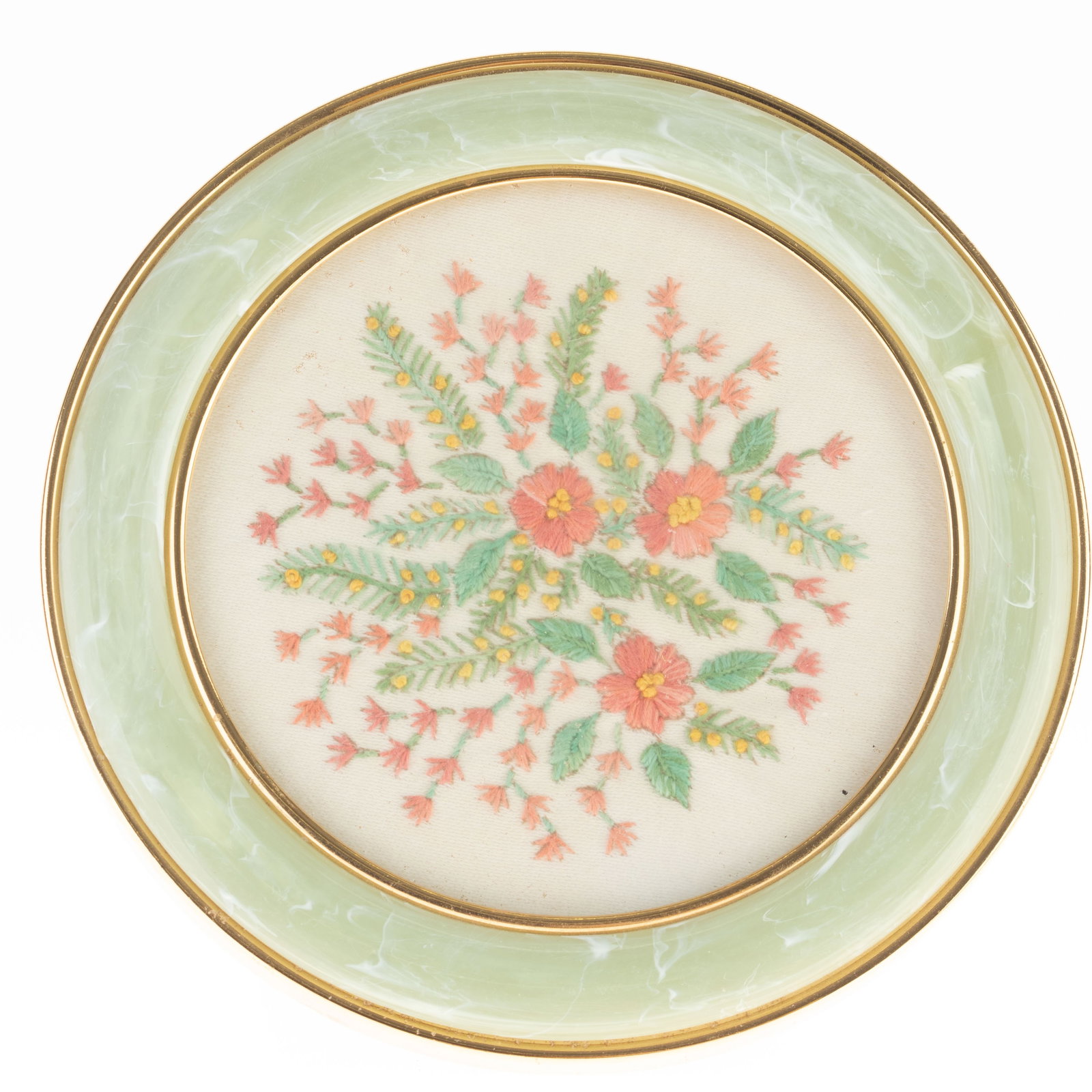 ANTIQUE ART DECO EMBROIDERY ENAMEL FRAME: Kindly examine all photographs provided in this listing or ask for a condition report. All items offered are in generally good, pre-owned condition, unless otherwise specifically described, sold as se