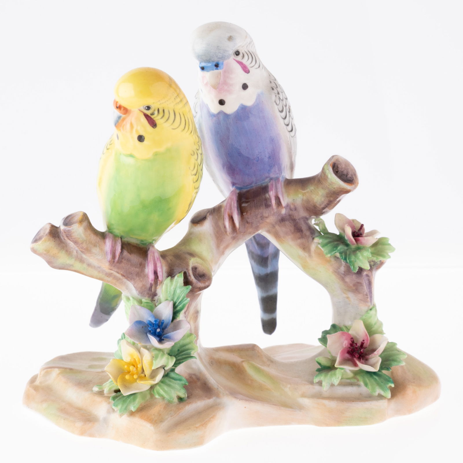 ROYAL STAFFORDSHIRE HAND PAINTED PORCELAIN CERAMIC BUDGERIGAR BIRD FIGURE GROUP (1 of 4)