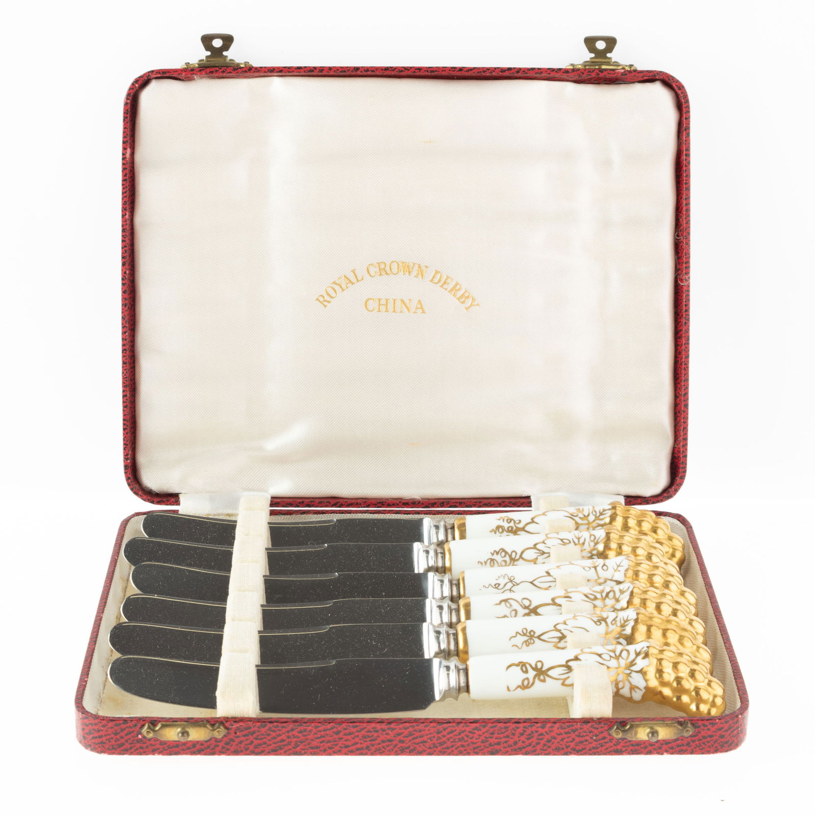 ROYAL CROWN DERBY SET OF SIX GILT PORCELAIN BUTTER KNIVES (1 of 3)