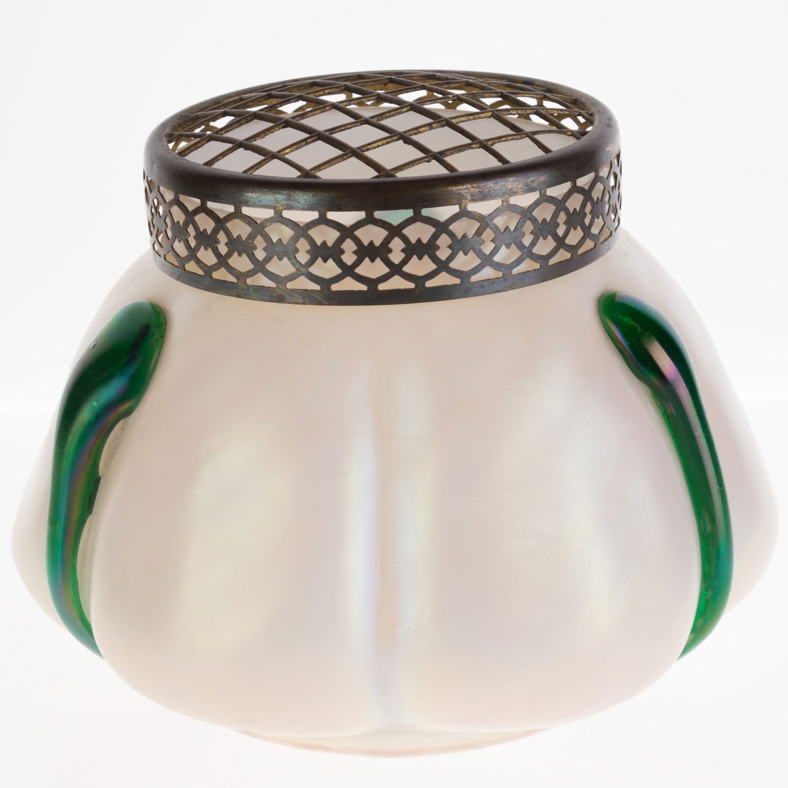 ART NOUVEAU IRIDESCENT GLASS LOETZ FLOWER ARRANGER VASE: Kindly examine all photographs provided in this listing or ask for a condition report. All items offered are in generally good, pre-owned condition, unless otherwise specifically described. The item i