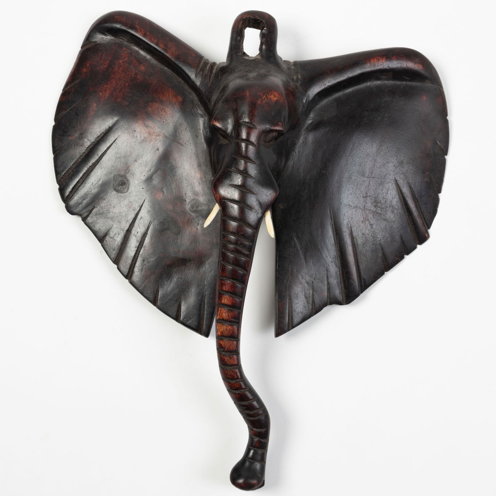 ANTIQUE CARVED WOODEN AFRICAN ELEPHANT WALL MOUNT SCULPTURE (1 of 3)