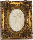 ANTIQUE GILT FRAMED CARVED MARBLE PUTTI RELIEF PLAQUE
